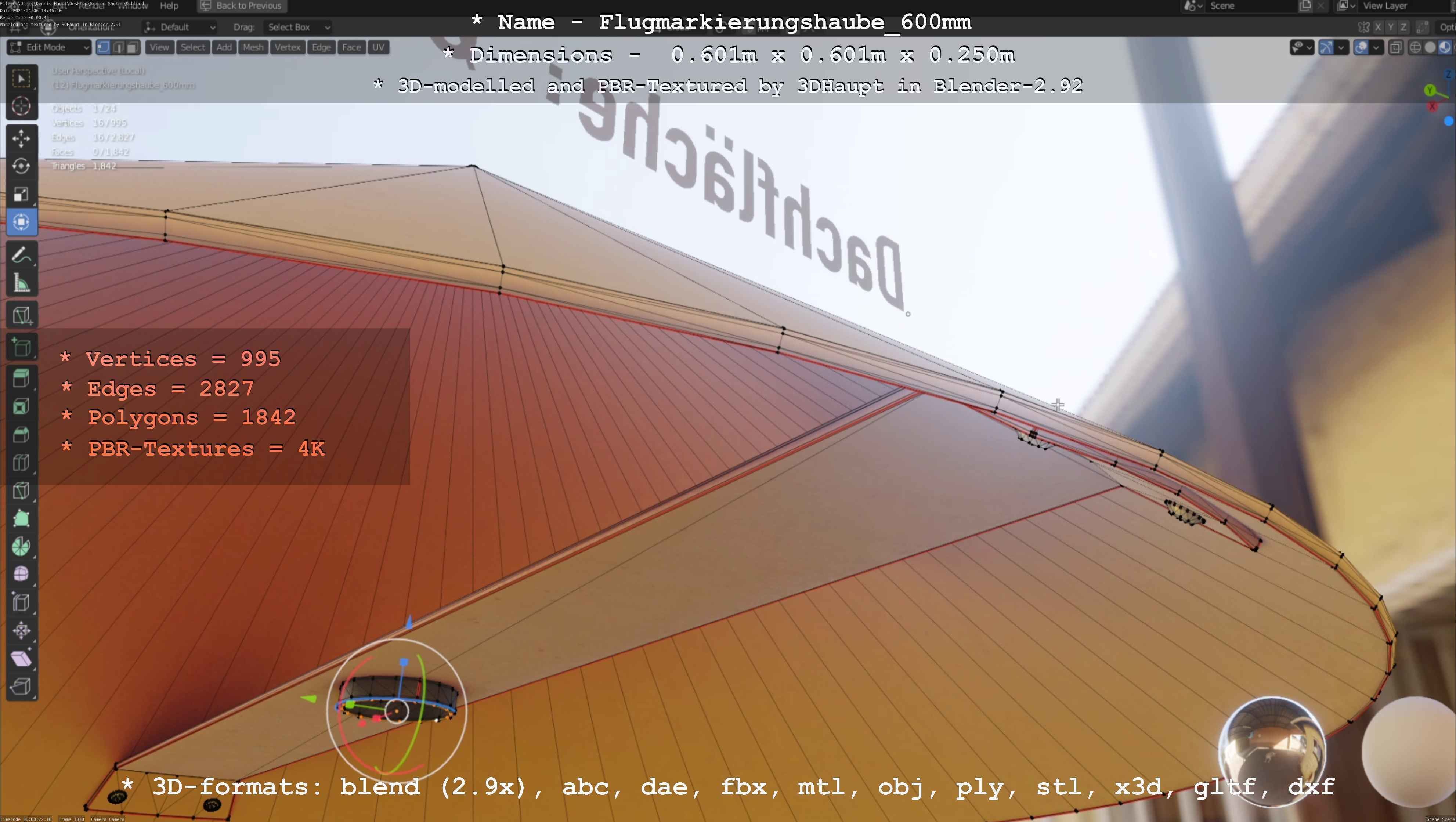 Flugmarkierungshaube 600mm Low-poly 3D model_87