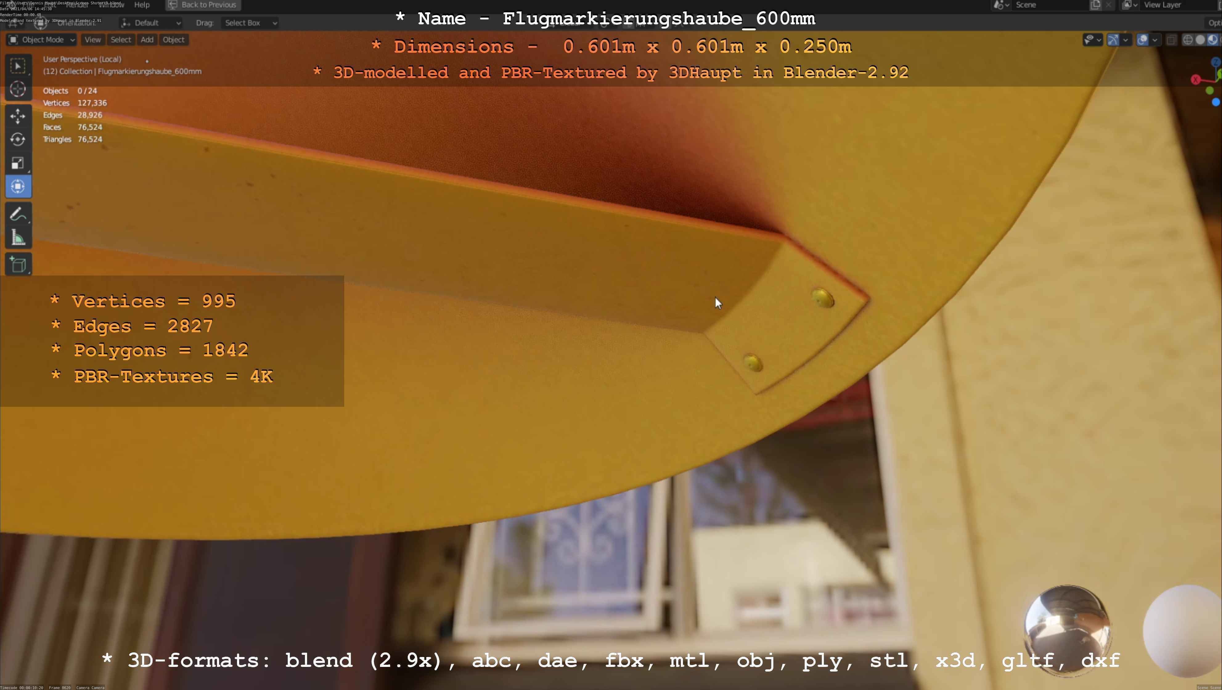 Flugmarkierungshaube 600mm Low-poly 3D model_28