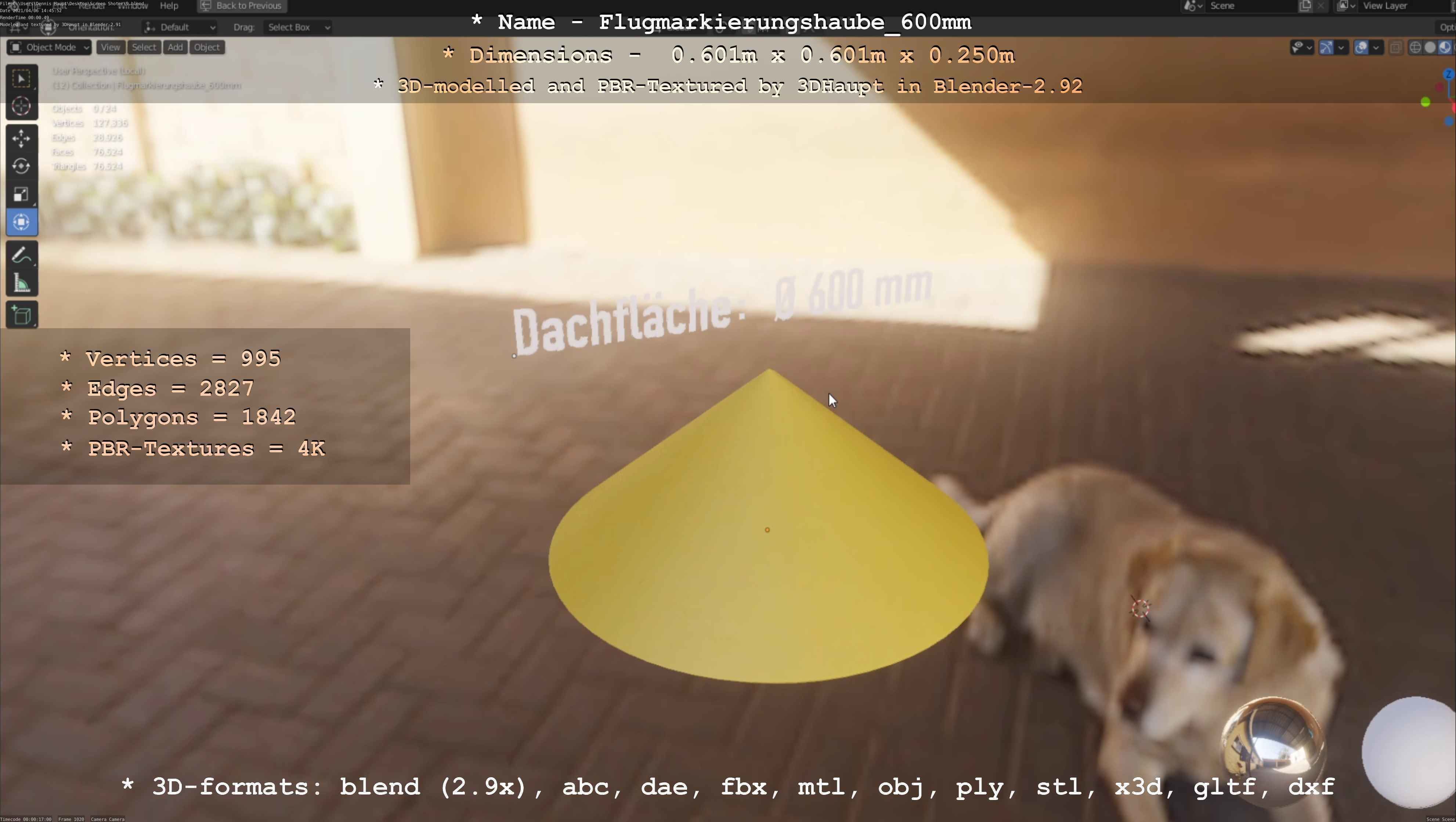 Flugmarkierungshaube 600mm Low-poly 3D model_69