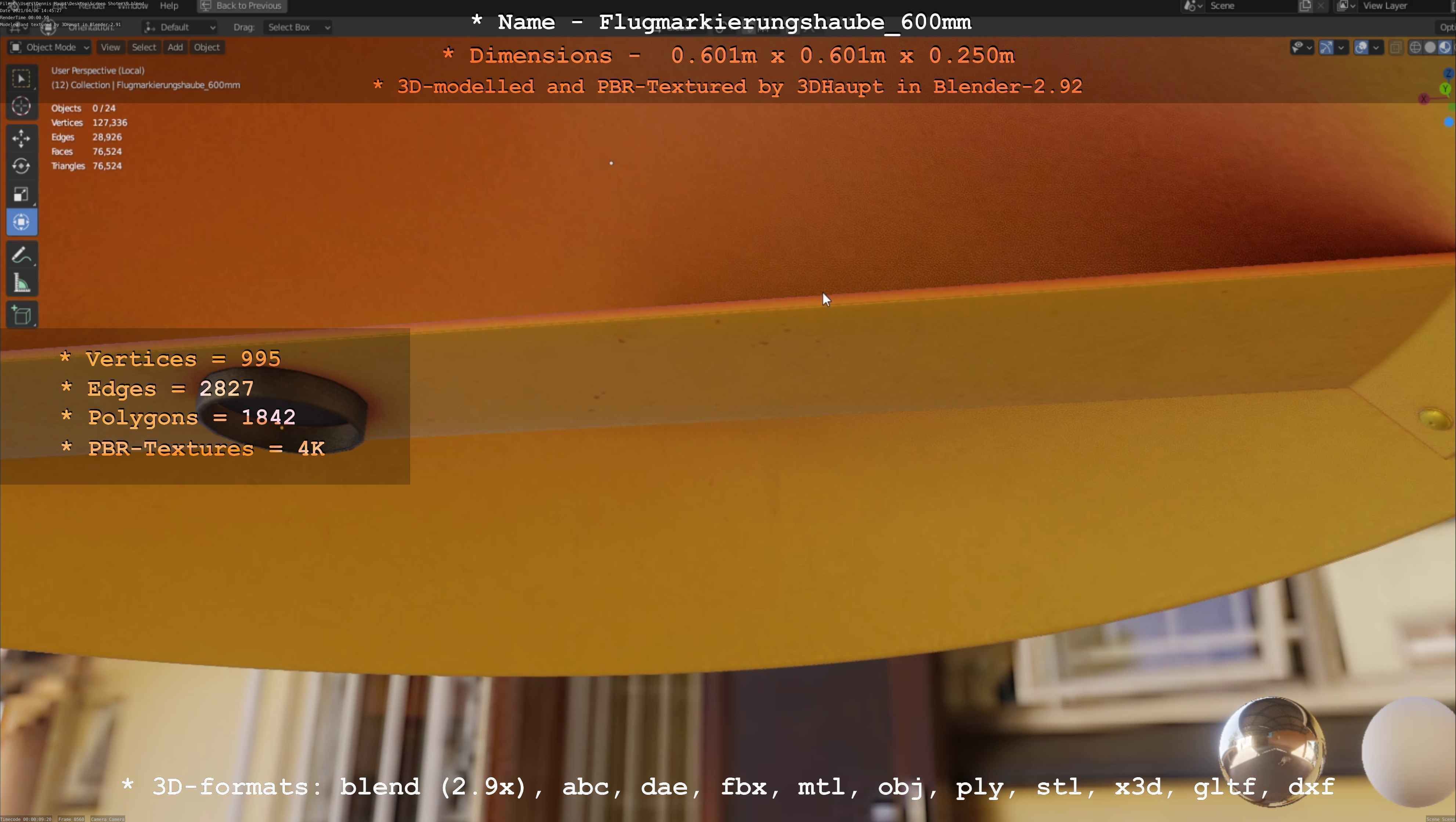 Flugmarkierungshaube 600mm Low-poly 3D model_43