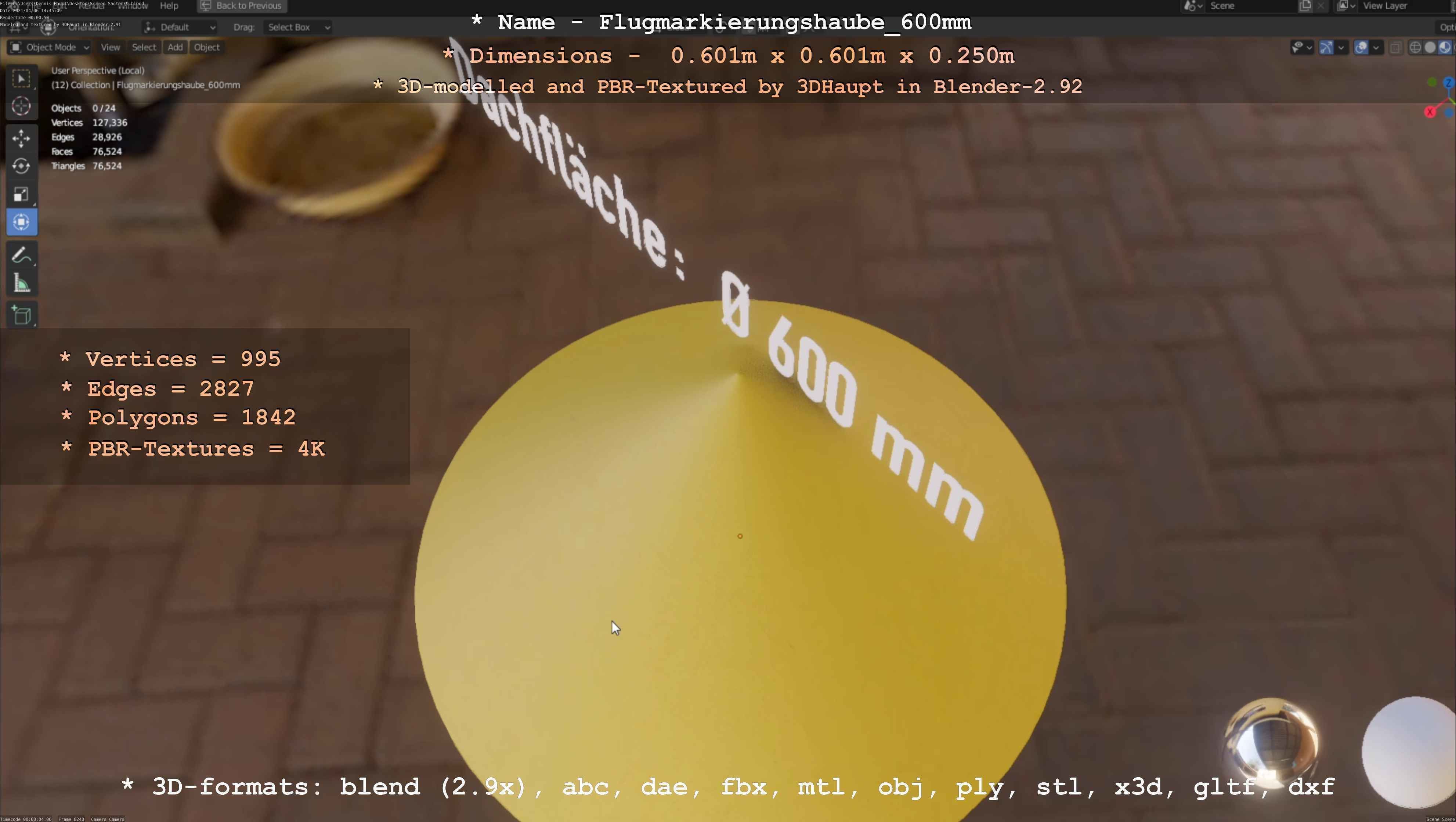 Flugmarkierungshaube 600mm Low-poly 3D model_44