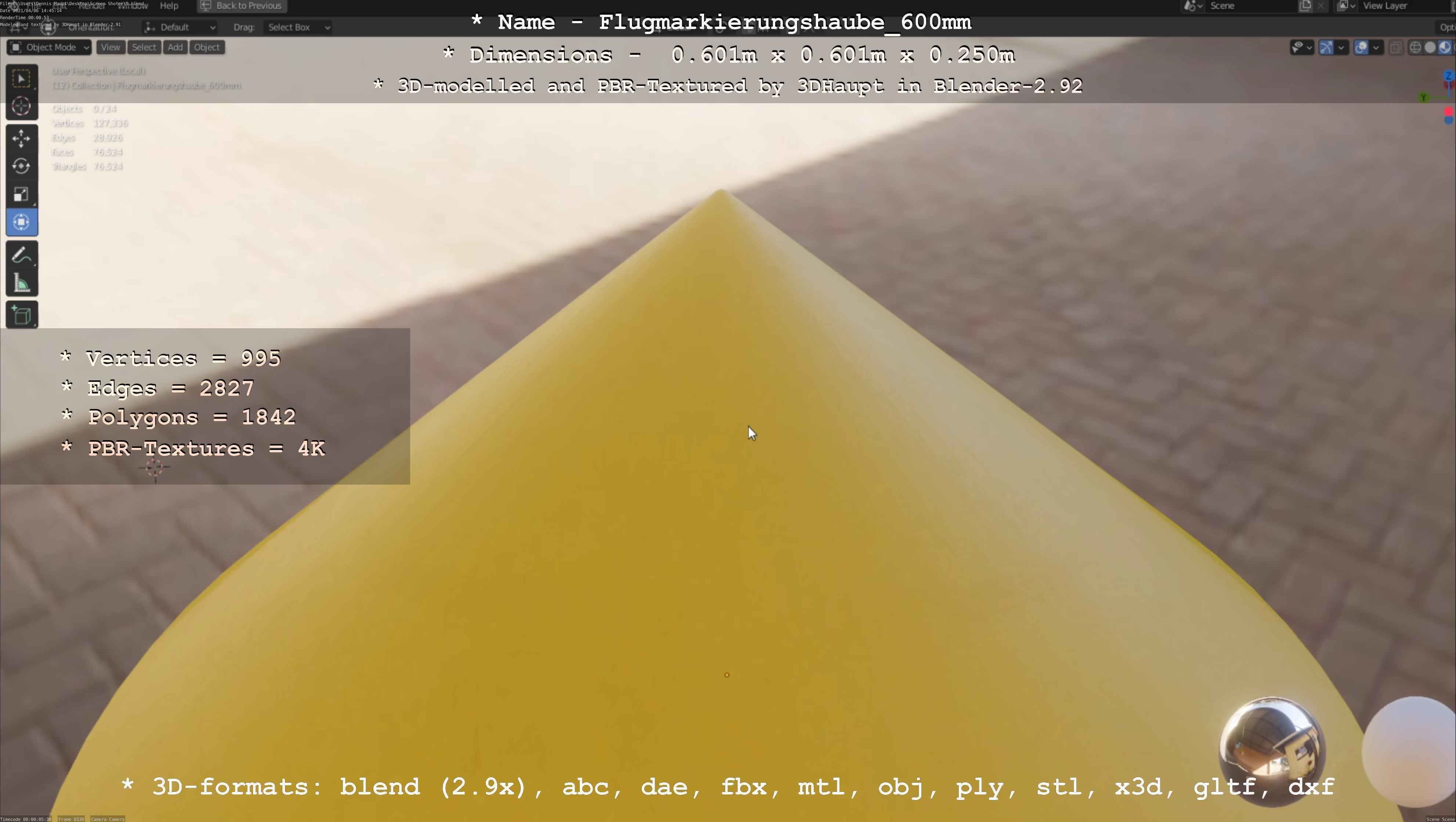 Flugmarkierungshaube 600mm Low-poly 3D model_34