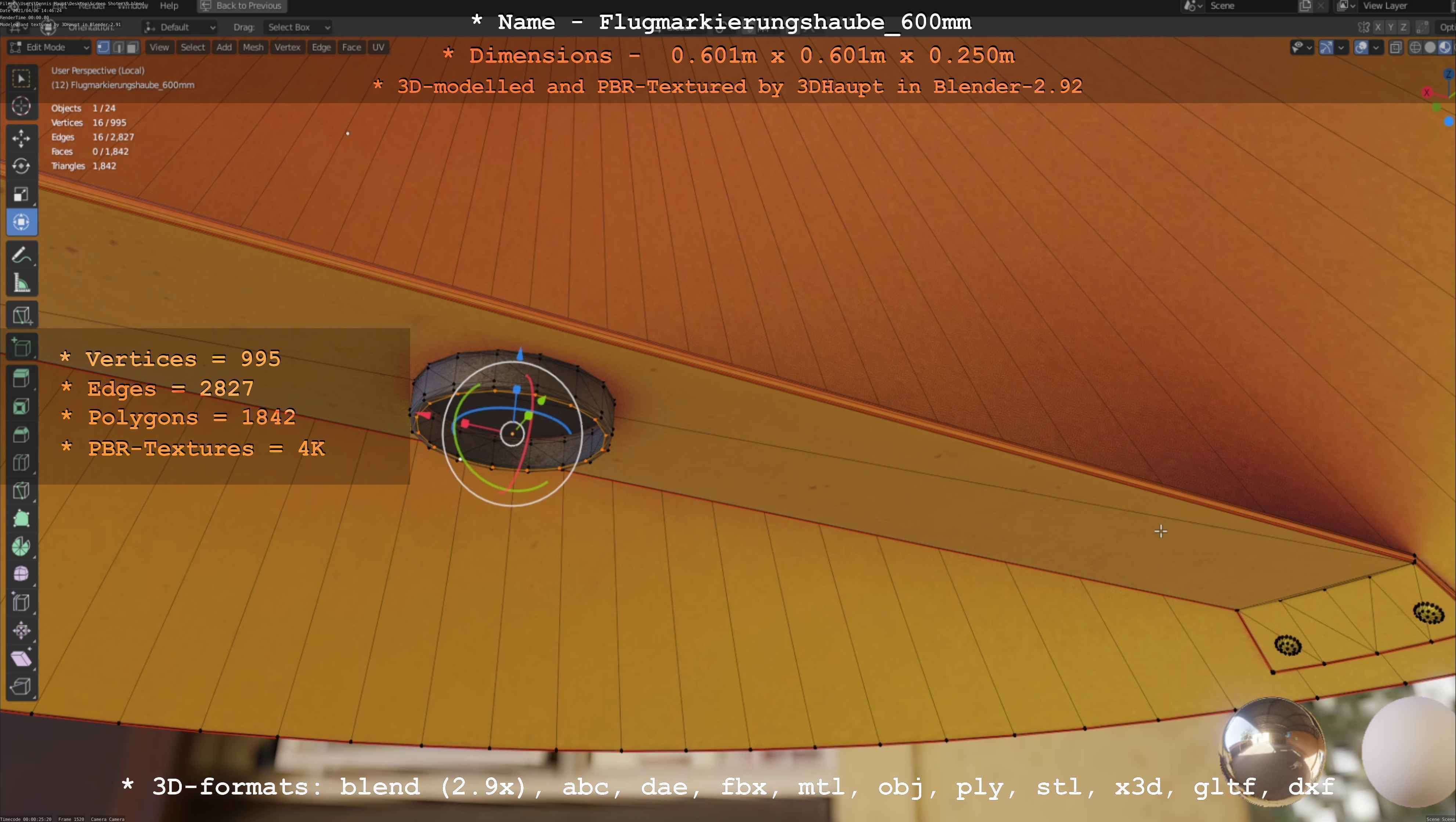 Flugmarkierungshaube 600mm Low-poly 3D model_95