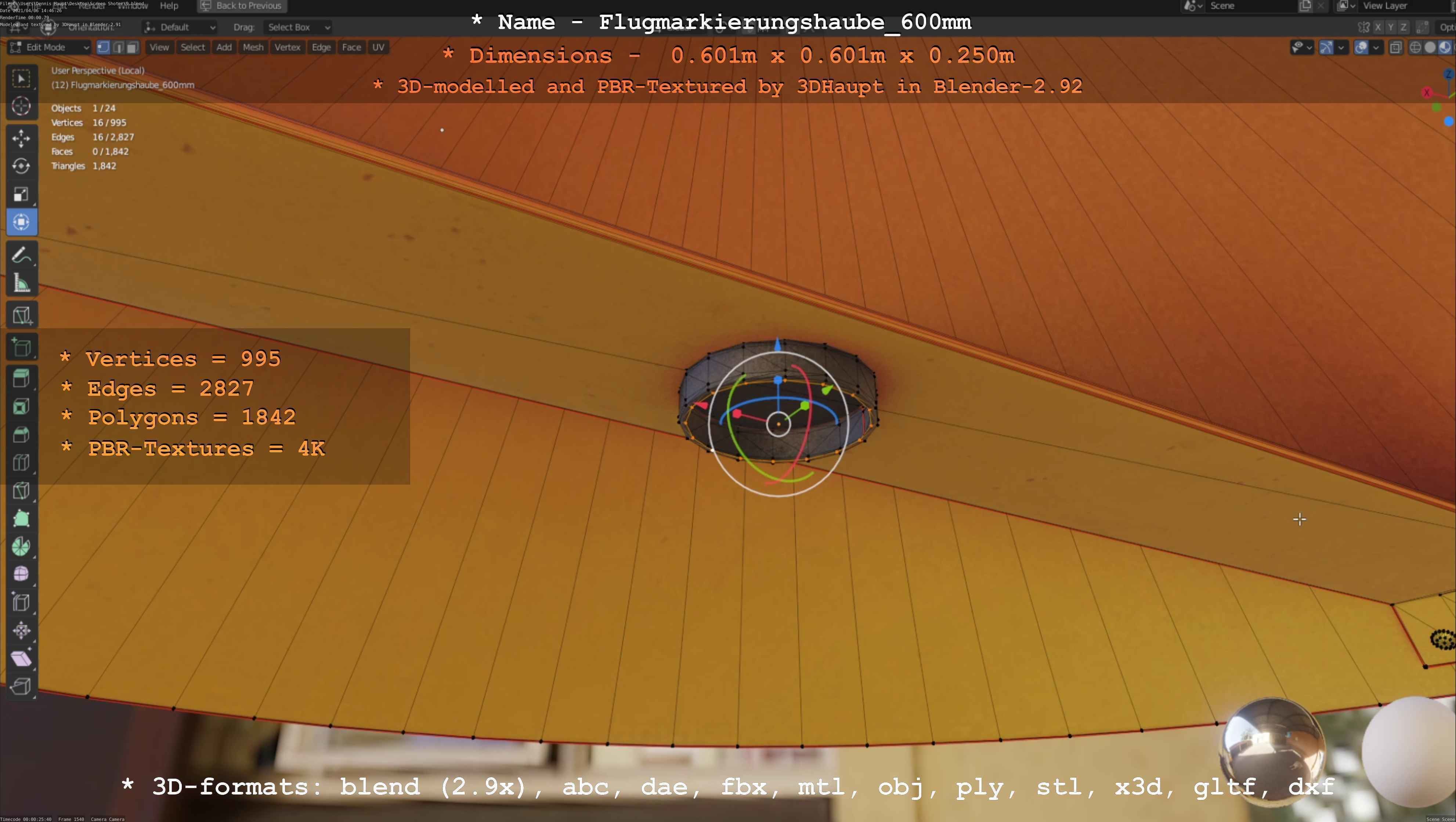 Flugmarkierungshaube 600mm Low-poly 3D model_97