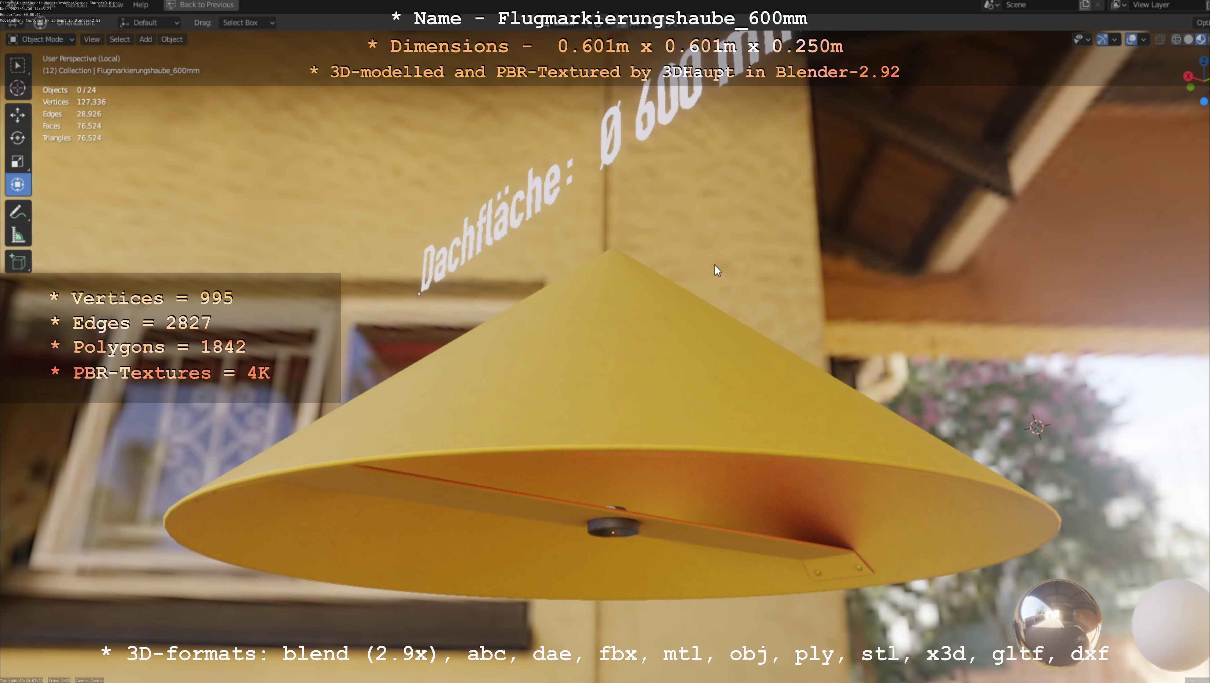 Flugmarkierungshaube 600mm Low-poly 3D model_2