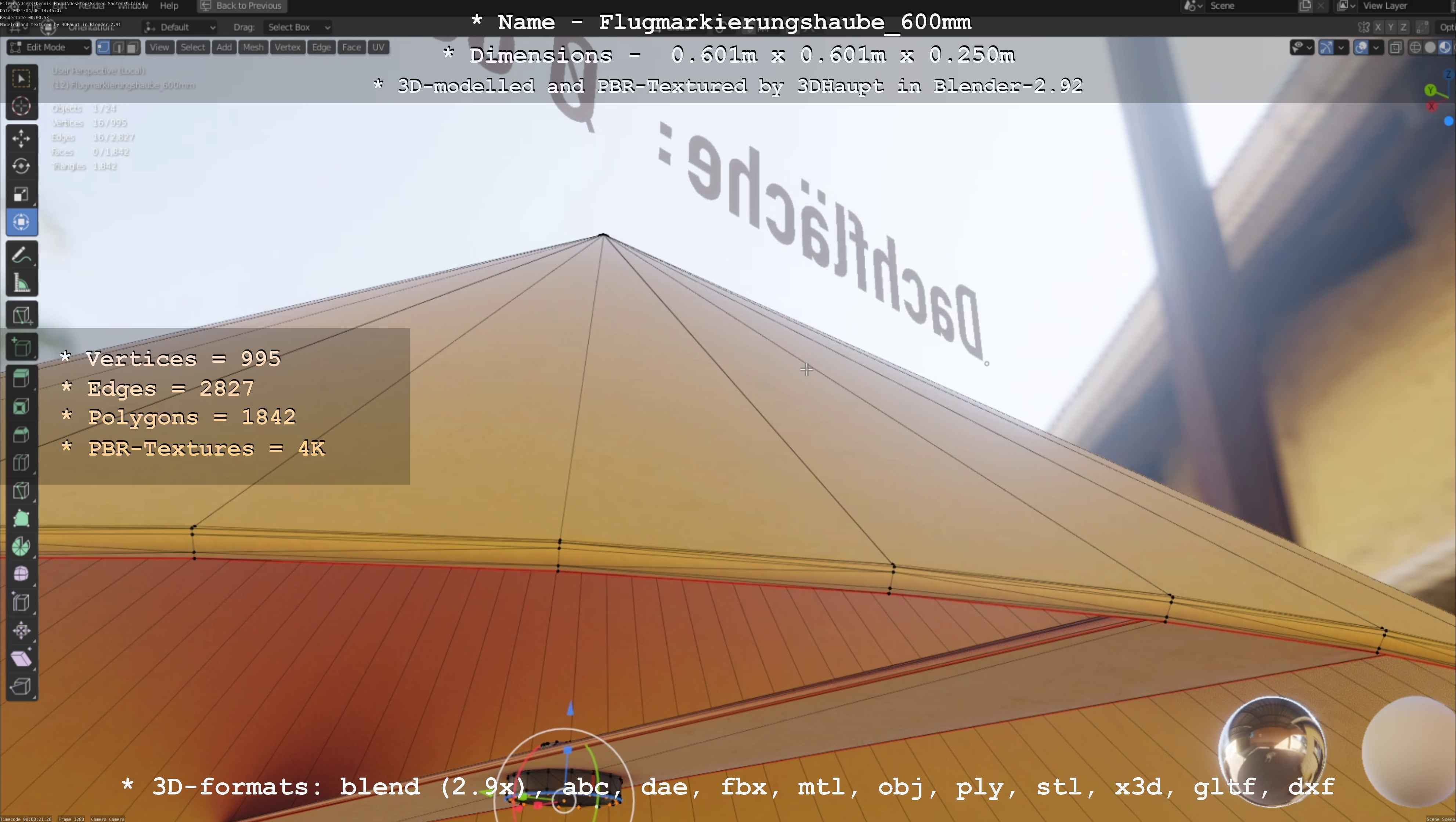 Flugmarkierungshaube 600mm Low-poly 3D model_4