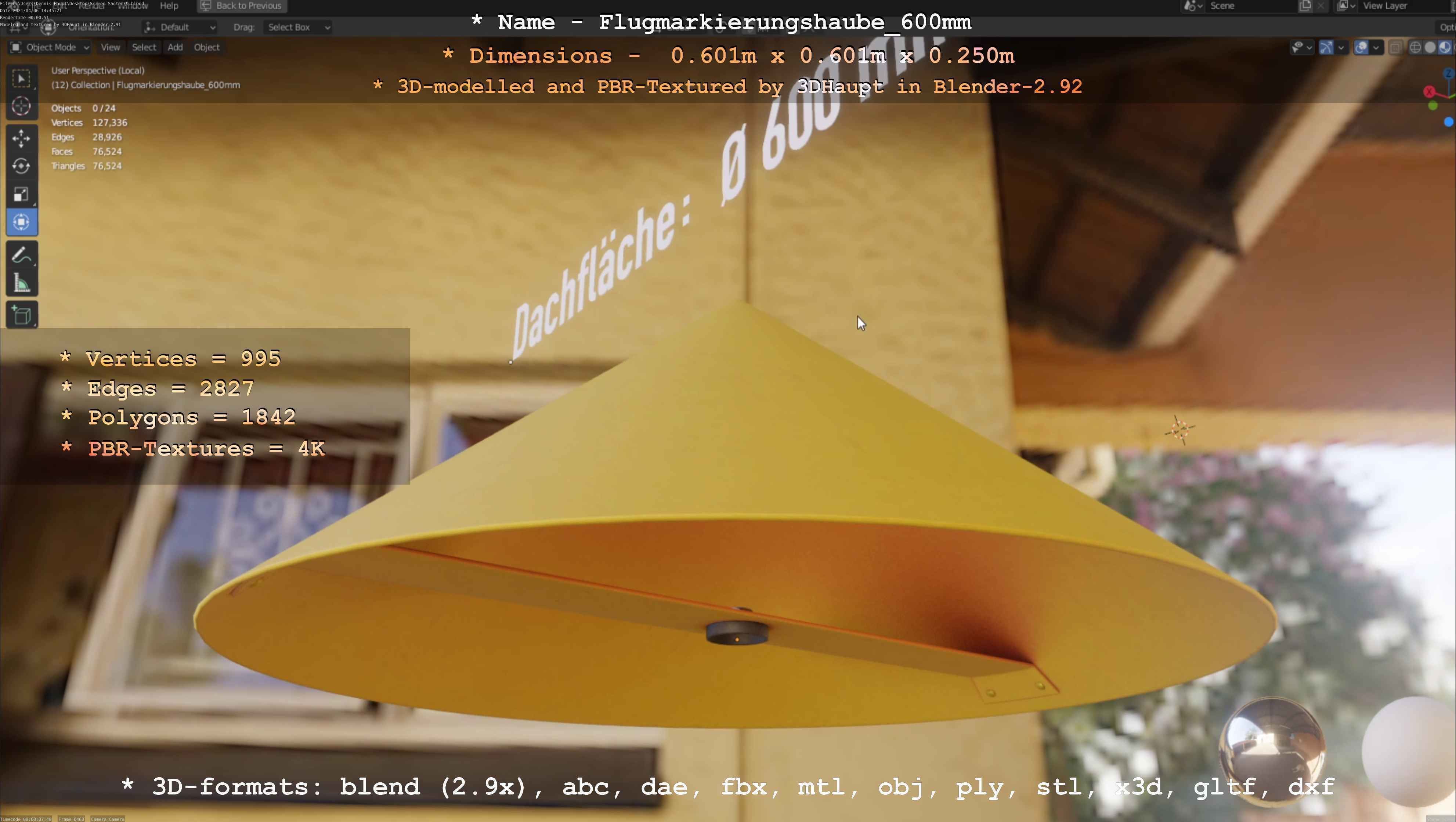 Flugmarkierungshaube 600mm Low-poly 3D model_36