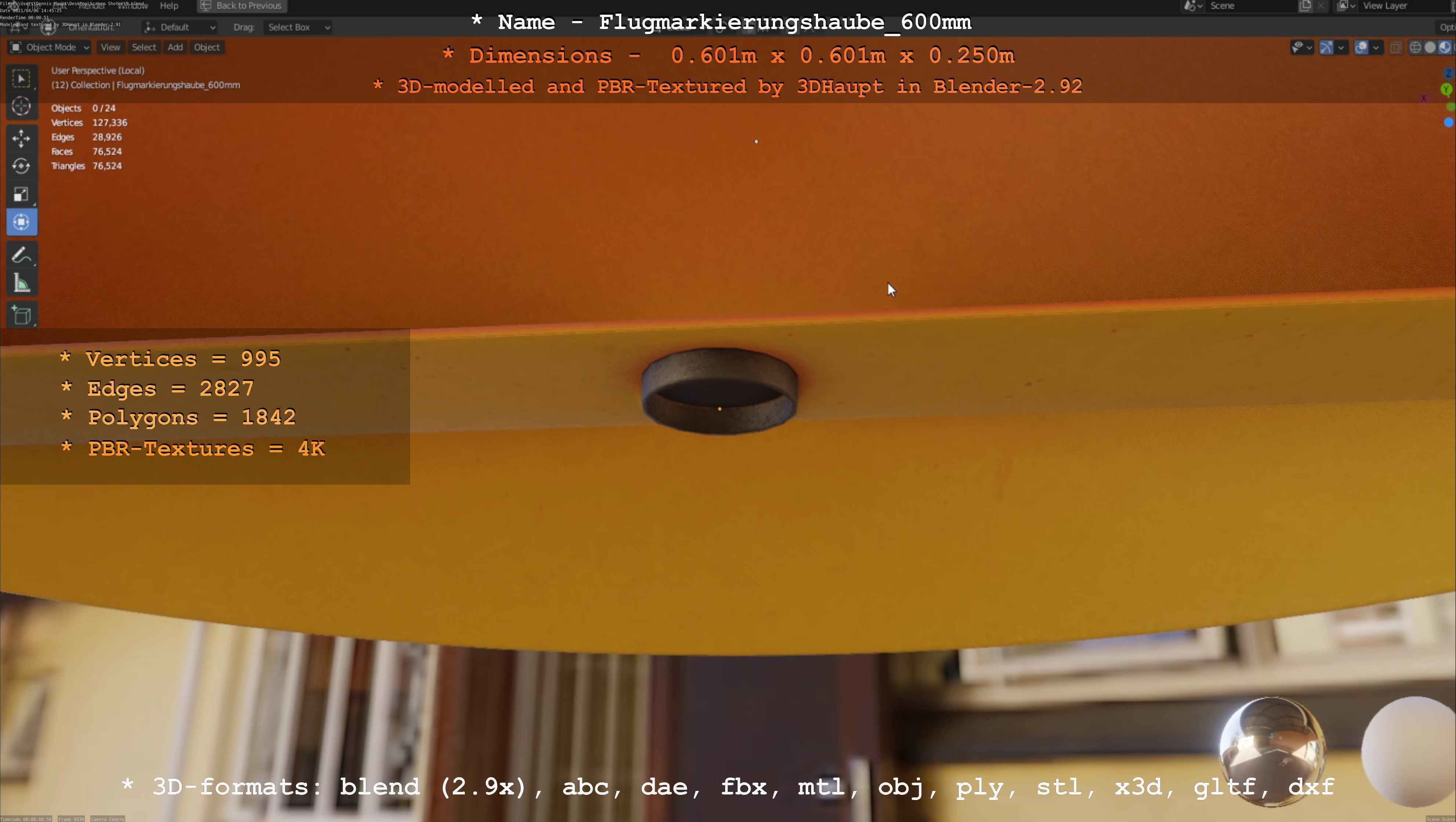 Flugmarkierungshaube 600mm Low-poly 3D model_27