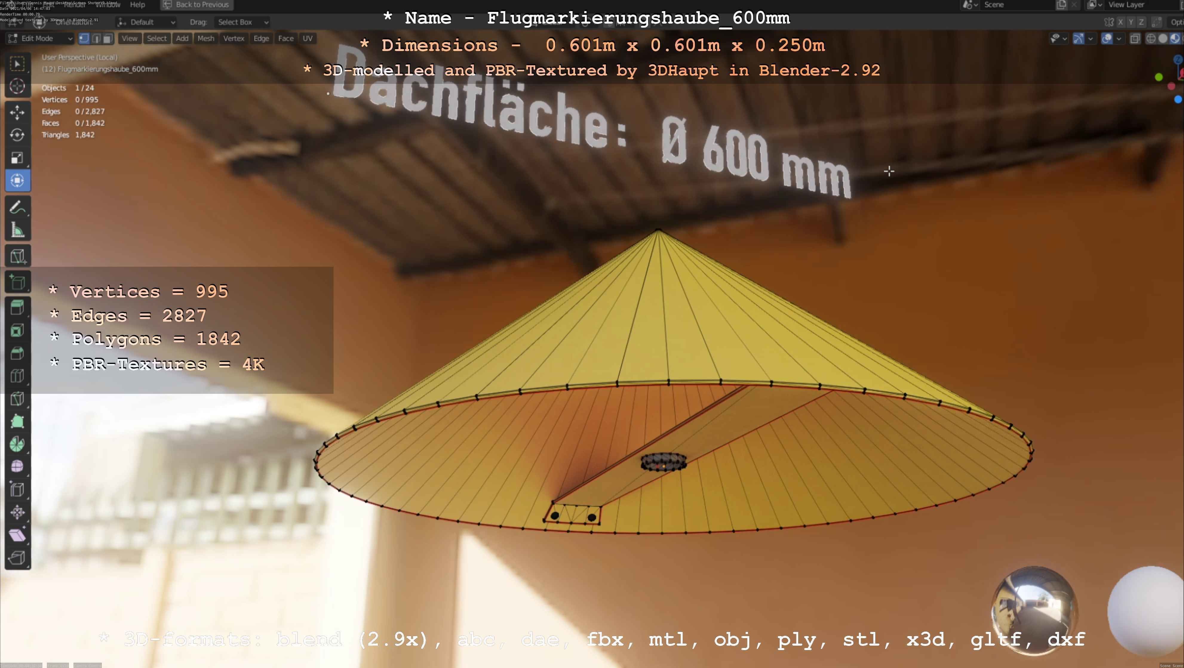 Flugmarkierungshaube 600mm Low-poly 3D model_14