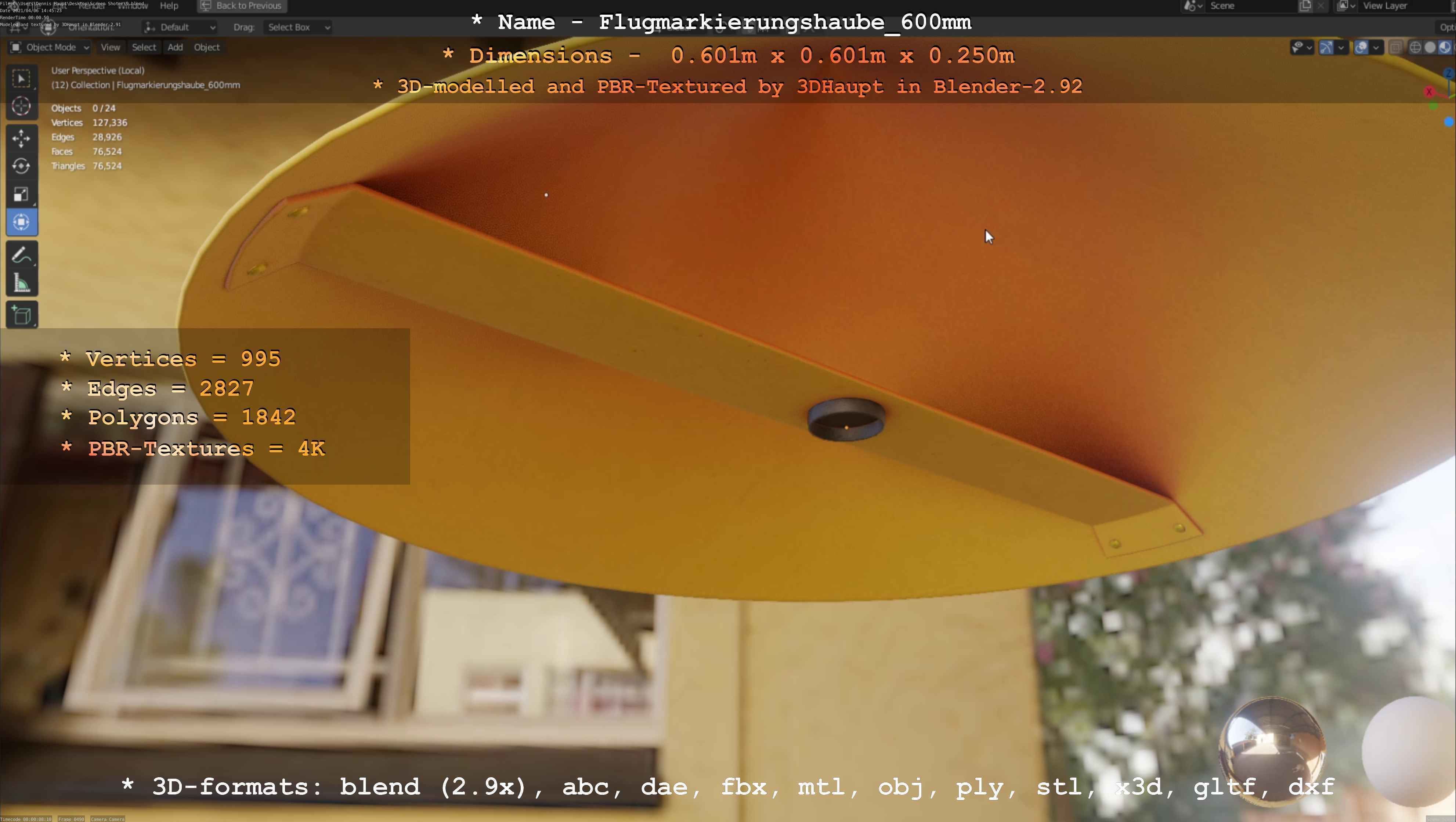 Flugmarkierungshaube 600mm Low-poly 3D model_24