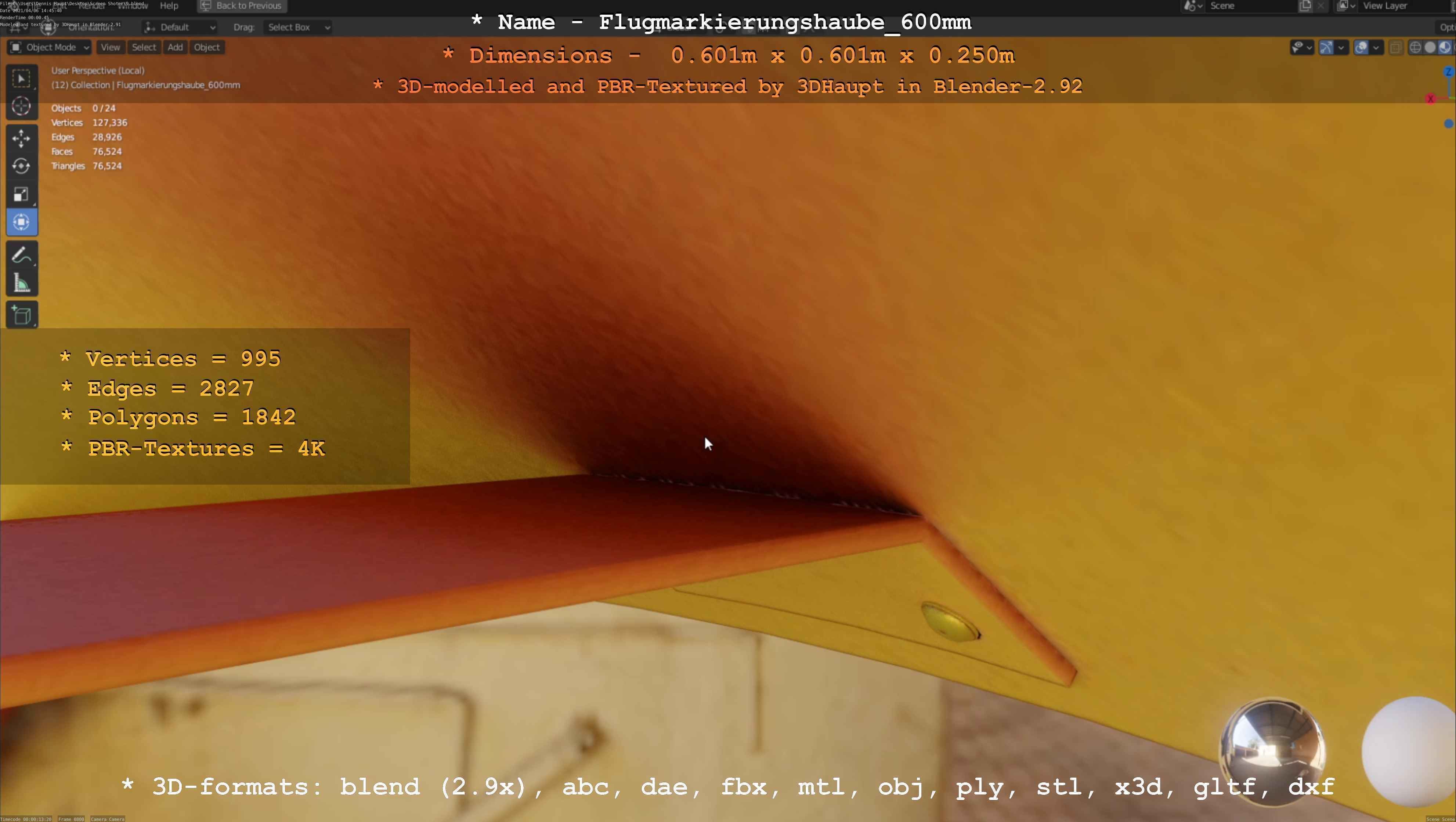 Flugmarkierungshaube 600mm Low-poly 3D model_58