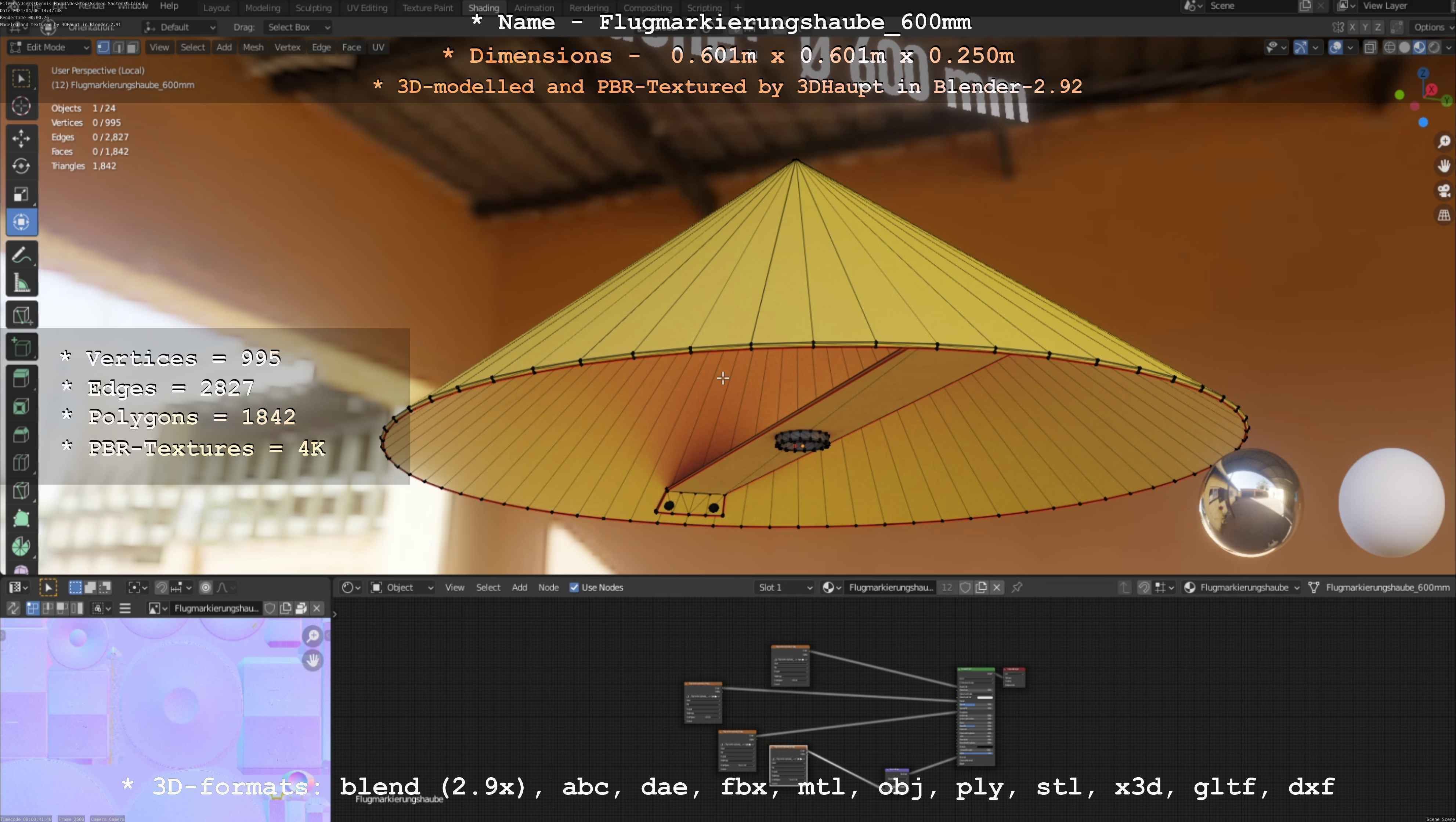 Flugmarkierungshaube 600mm Low-poly 3D model_17