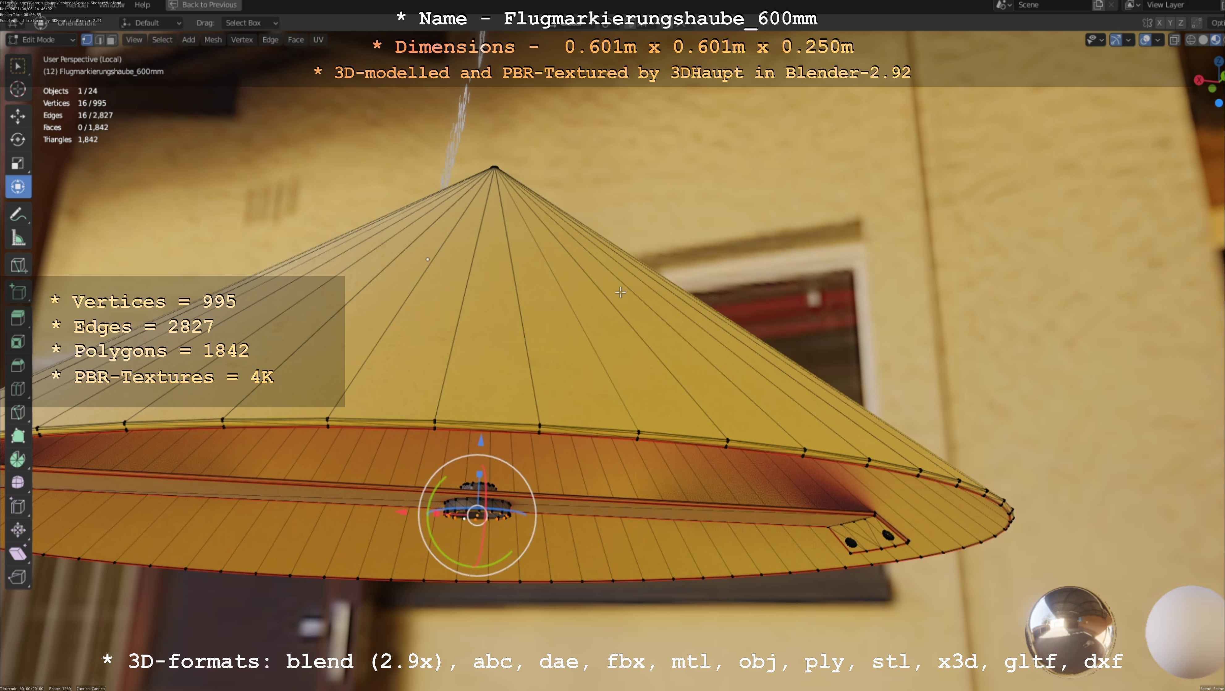 Flugmarkierungshaube 600mm Low-poly 3D model_75