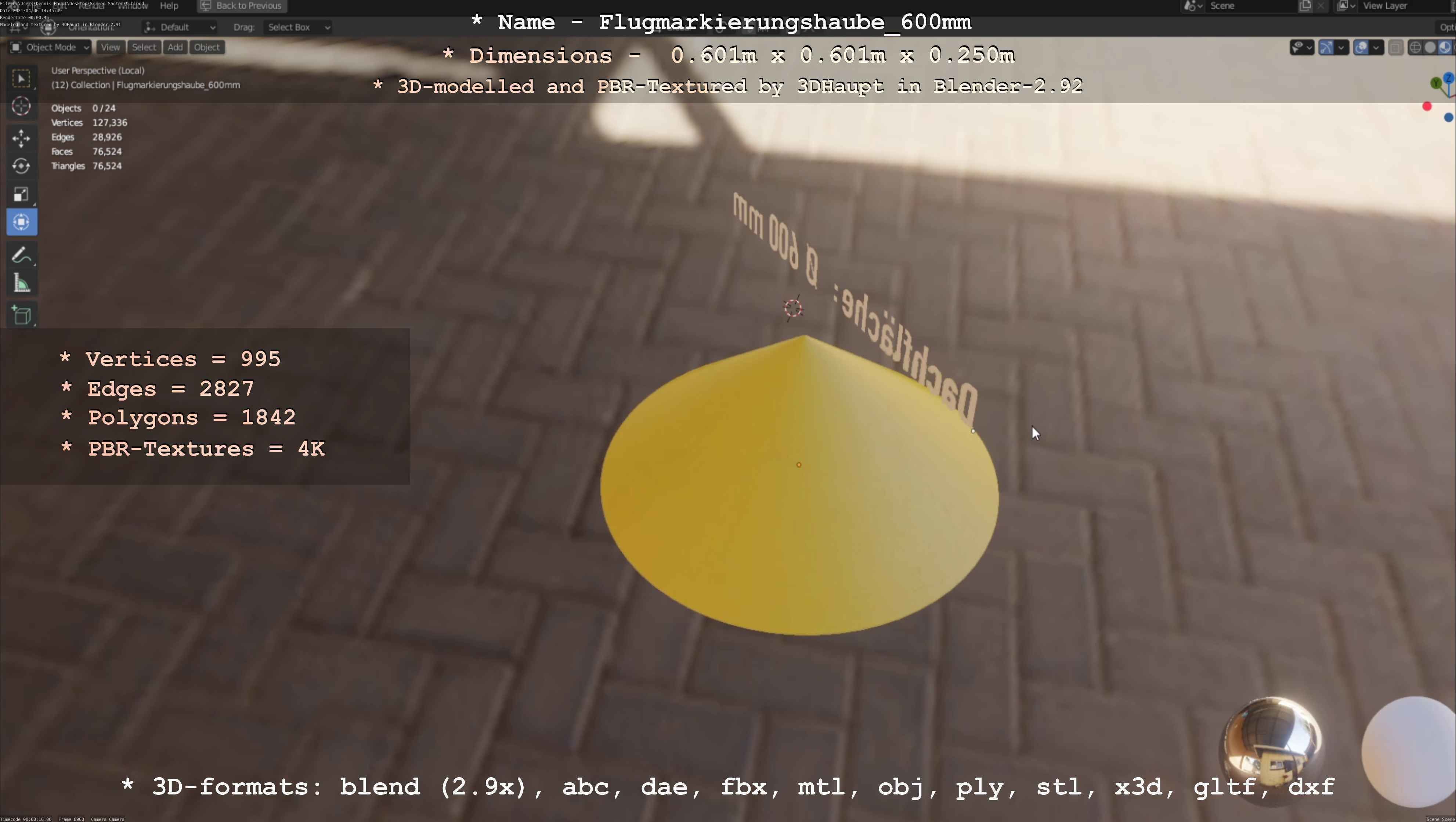 Flugmarkierungshaube 600mm Low-poly 3D model_62