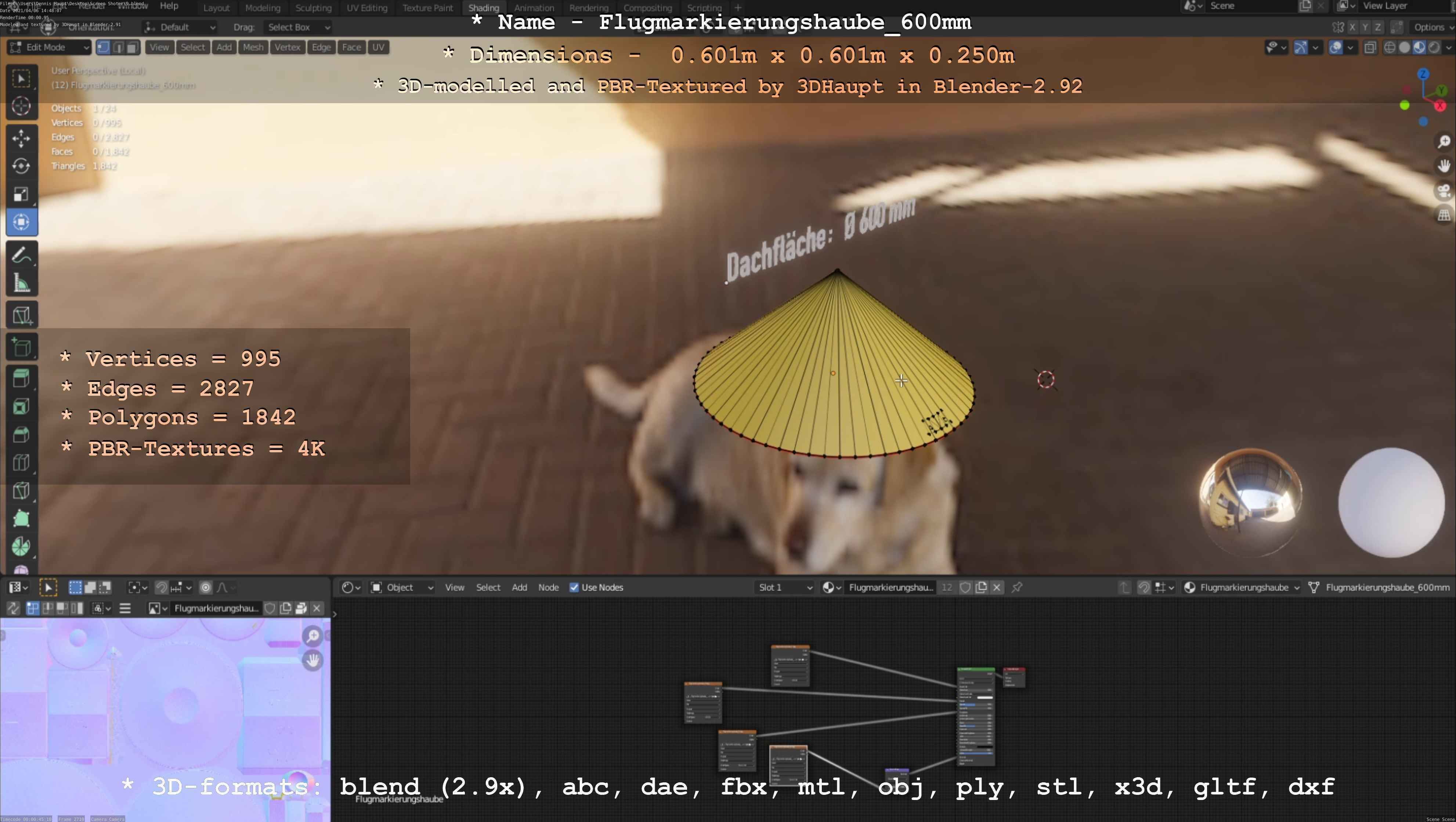 Flugmarkierungshaube 600mm Low-poly 3D model_104