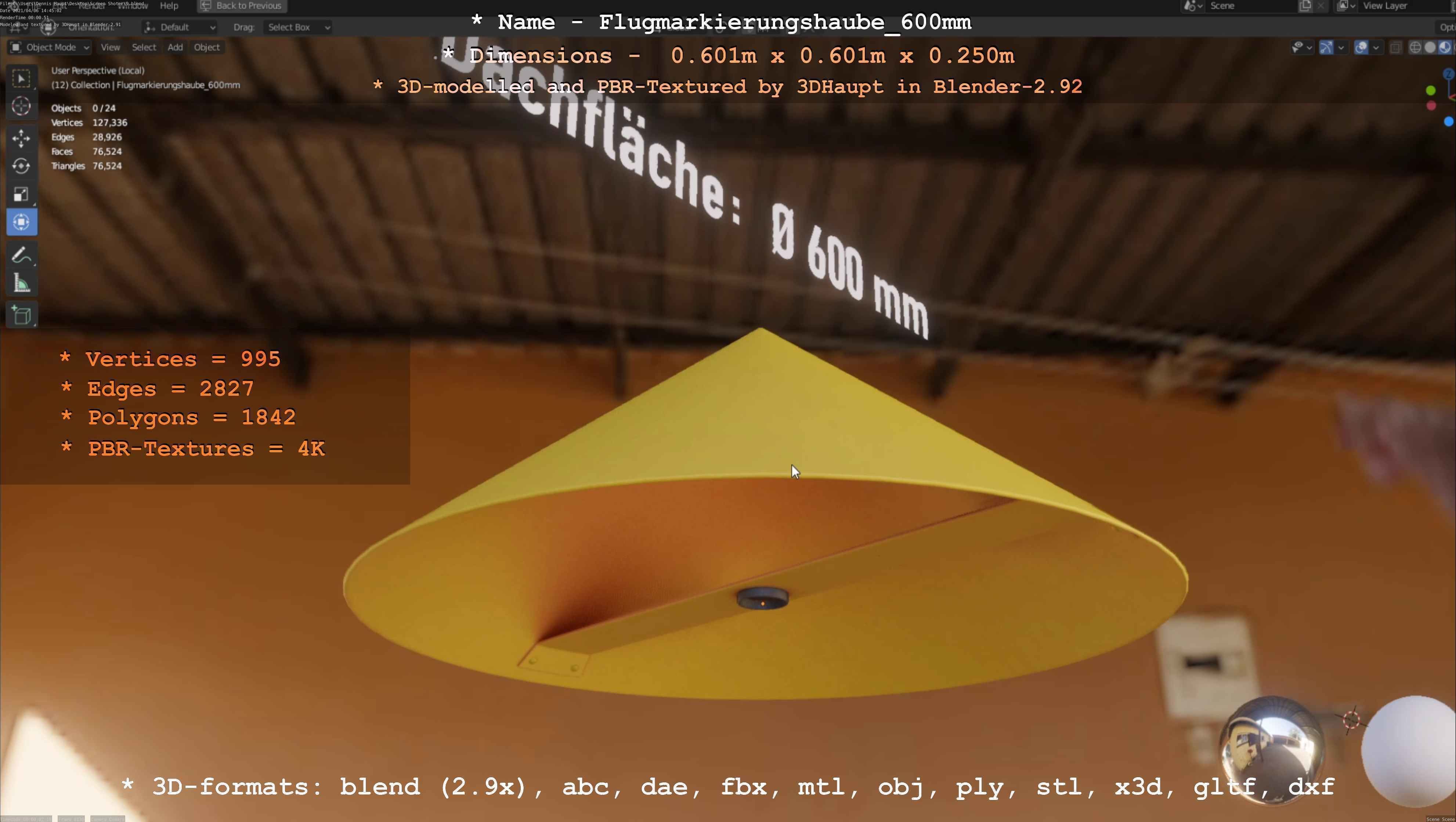 Flugmarkierungshaube 600mm Low-poly 3D model_22