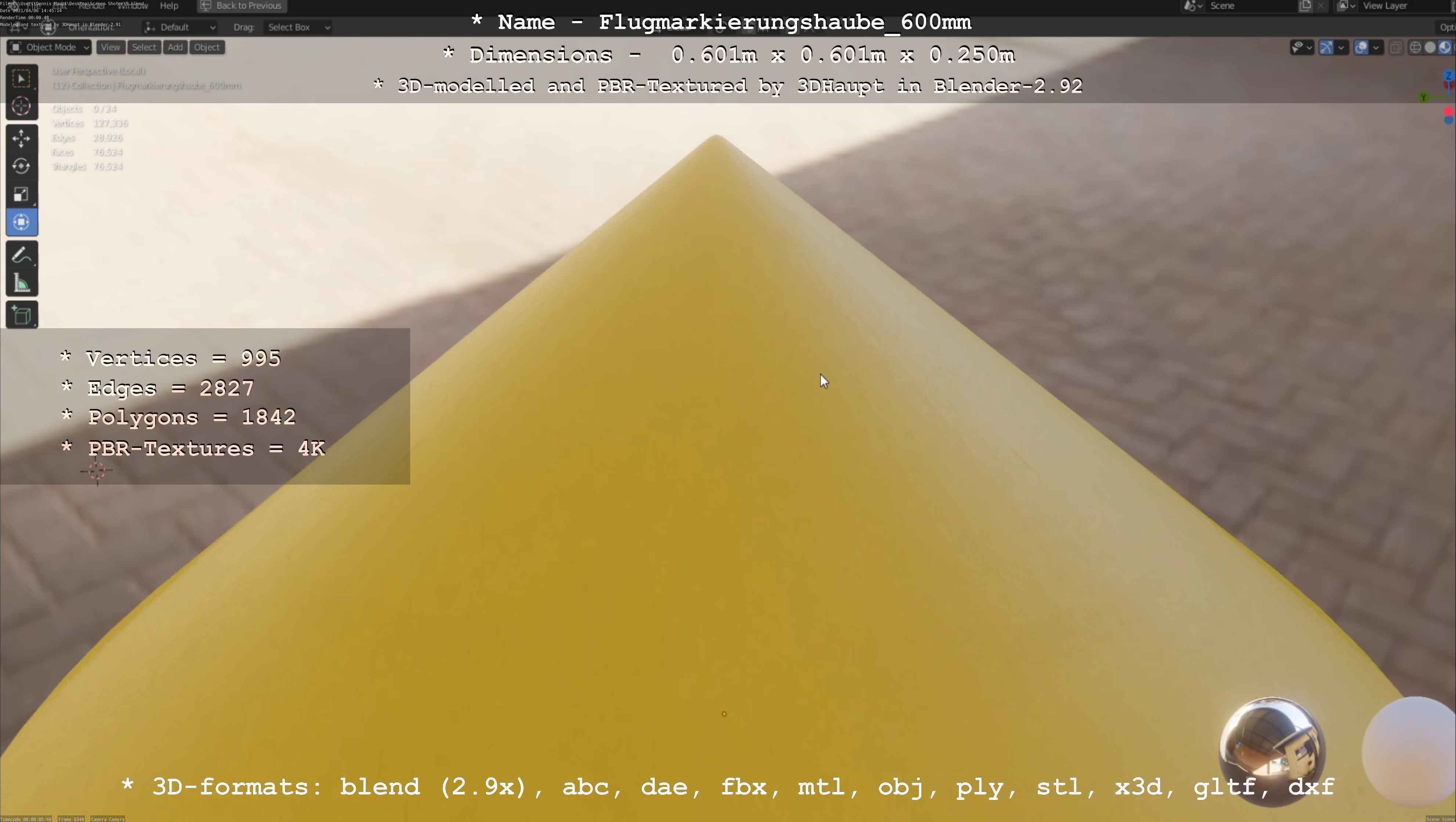 Flugmarkierungshaube 600mm Low-poly 3D model_35