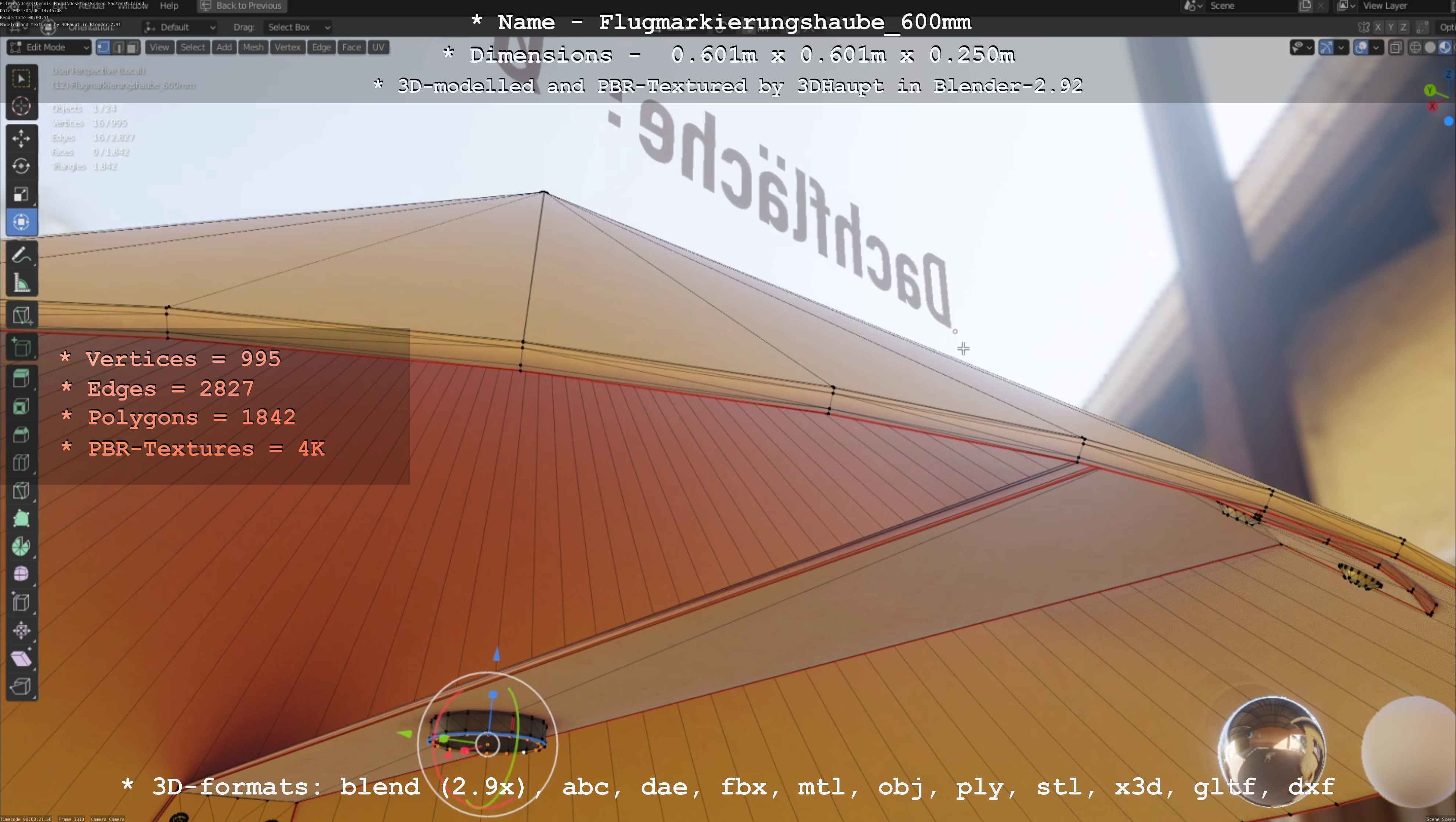 Flugmarkierungshaube 600mm Low-poly 3D model_85