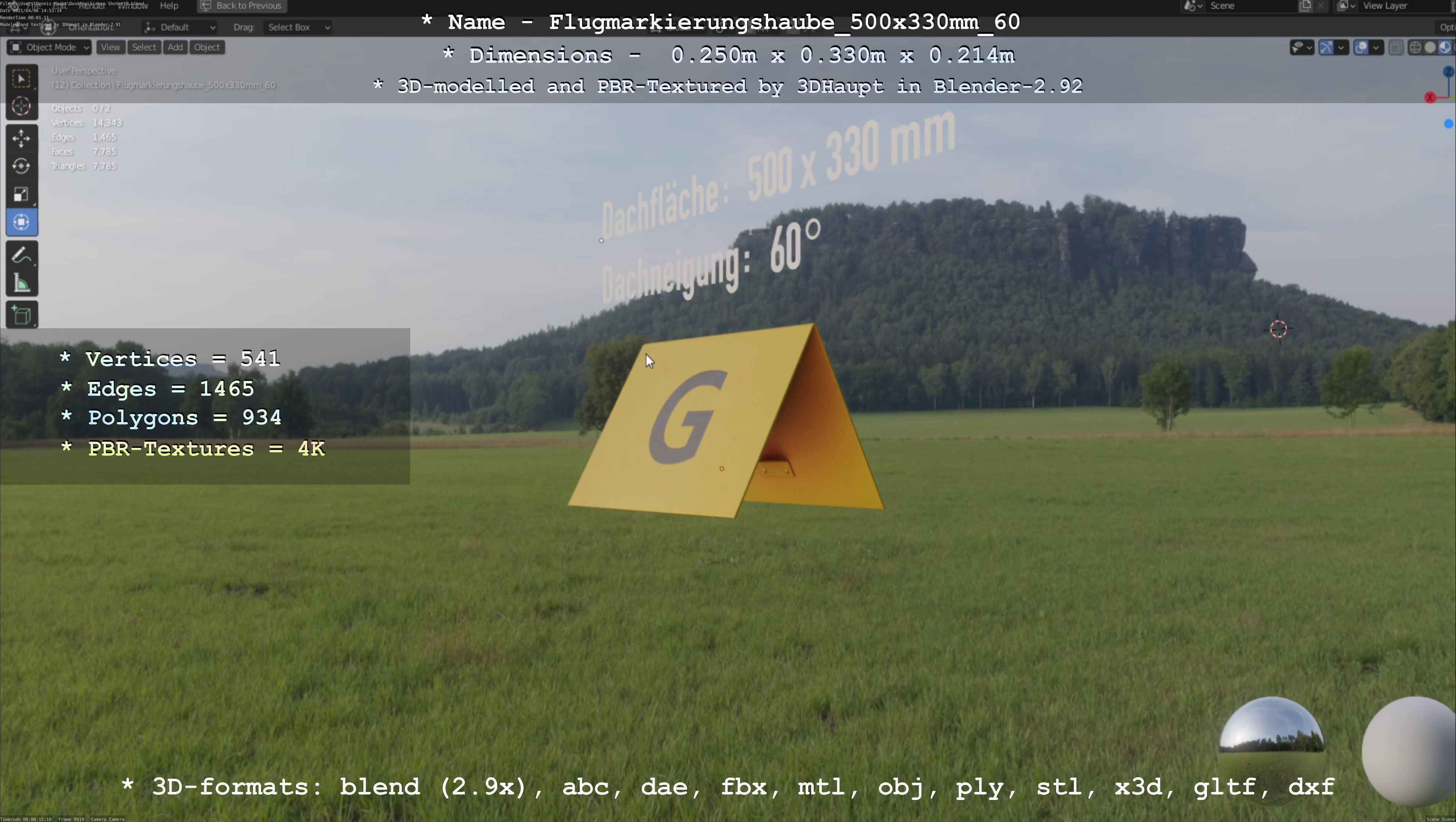 Flugmarkierungshaube 500x330mm 60 Low-poly 3D model_90