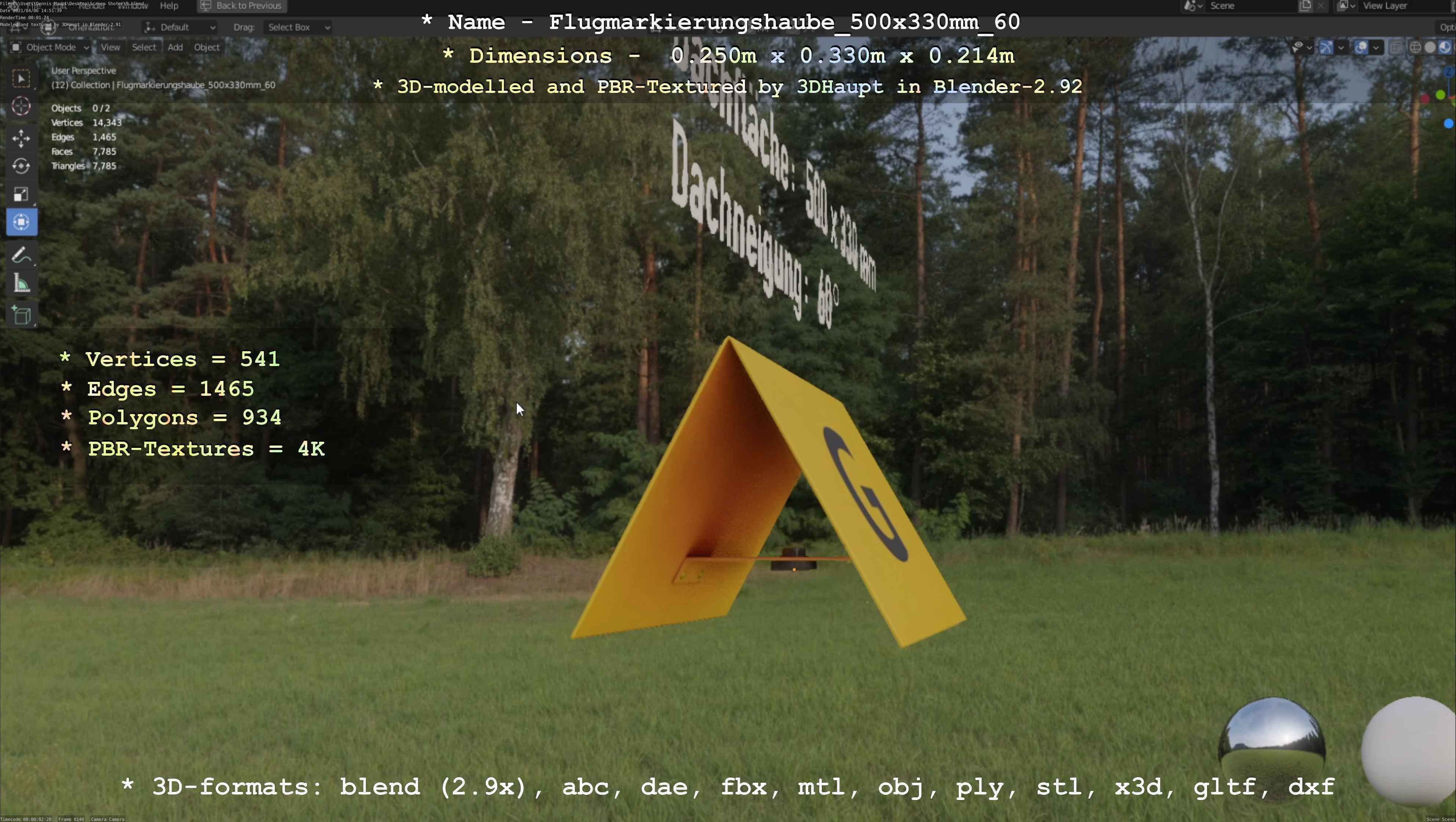 Flugmarkierungshaube 500x330mm 60 Low-poly 3D model_2