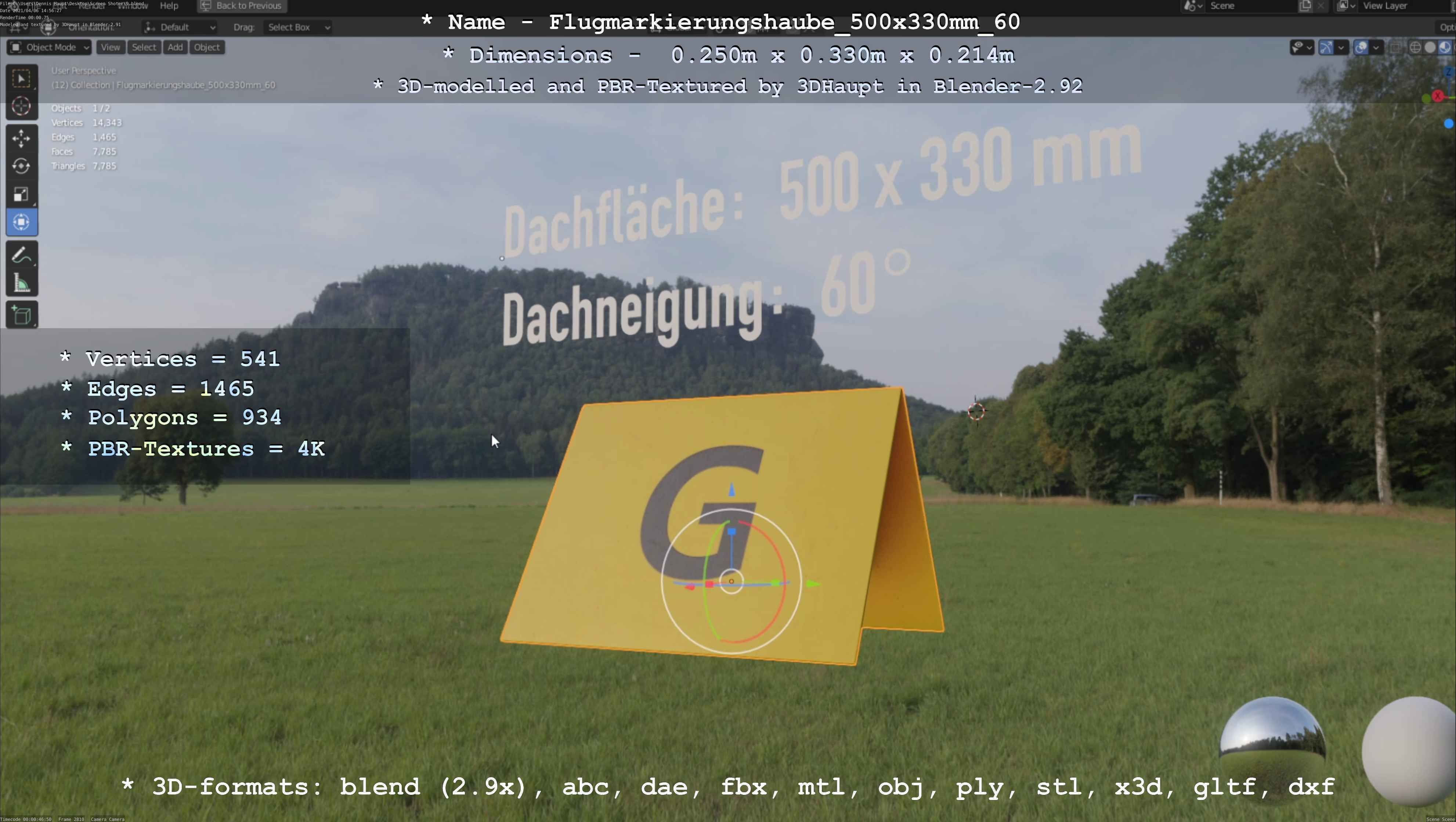 Flugmarkierungshaube 500x330mm 60 Low-poly 3D model_58