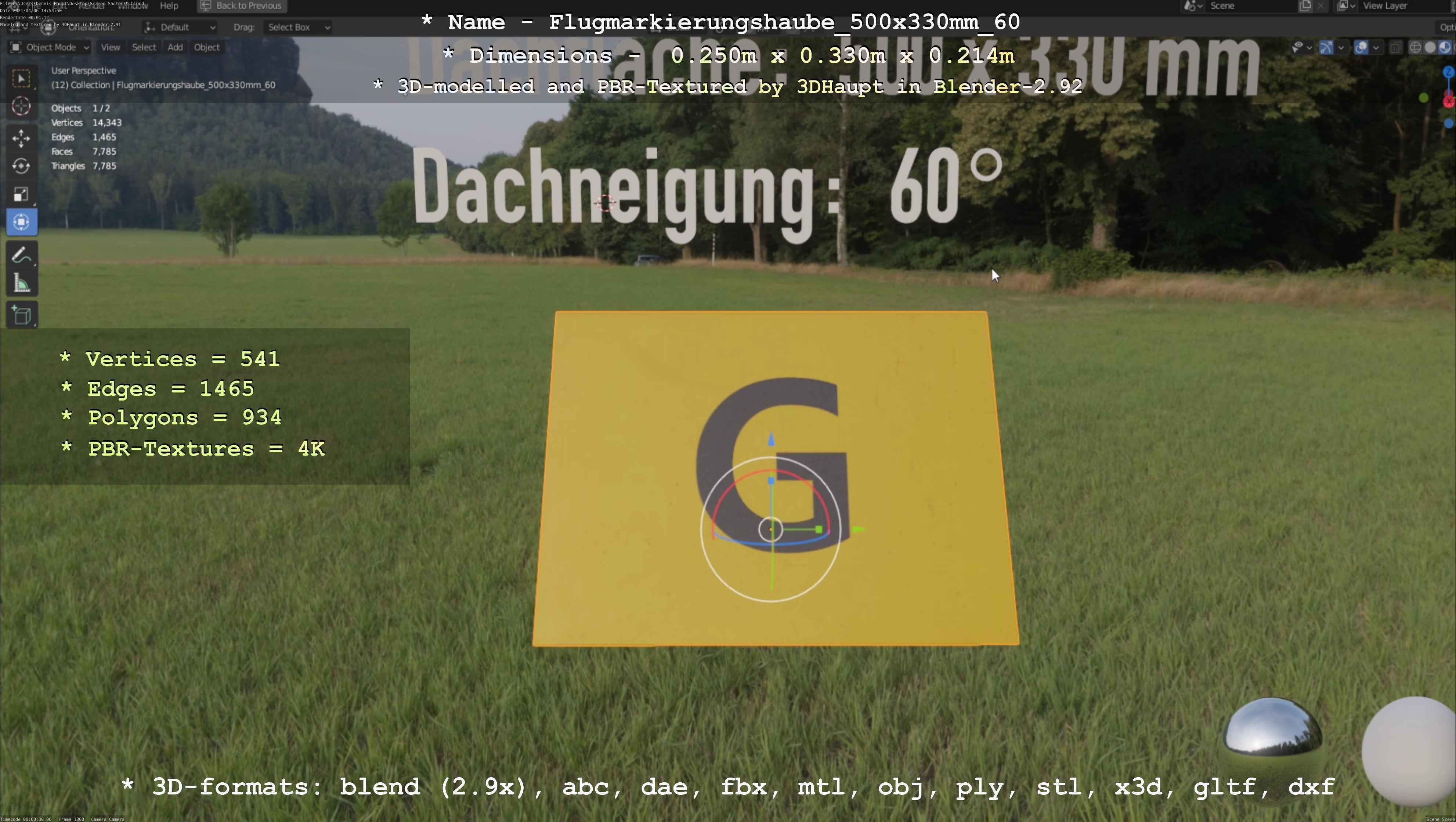 Flugmarkierungshaube 500x330mm 60 Low-poly 3D model_123