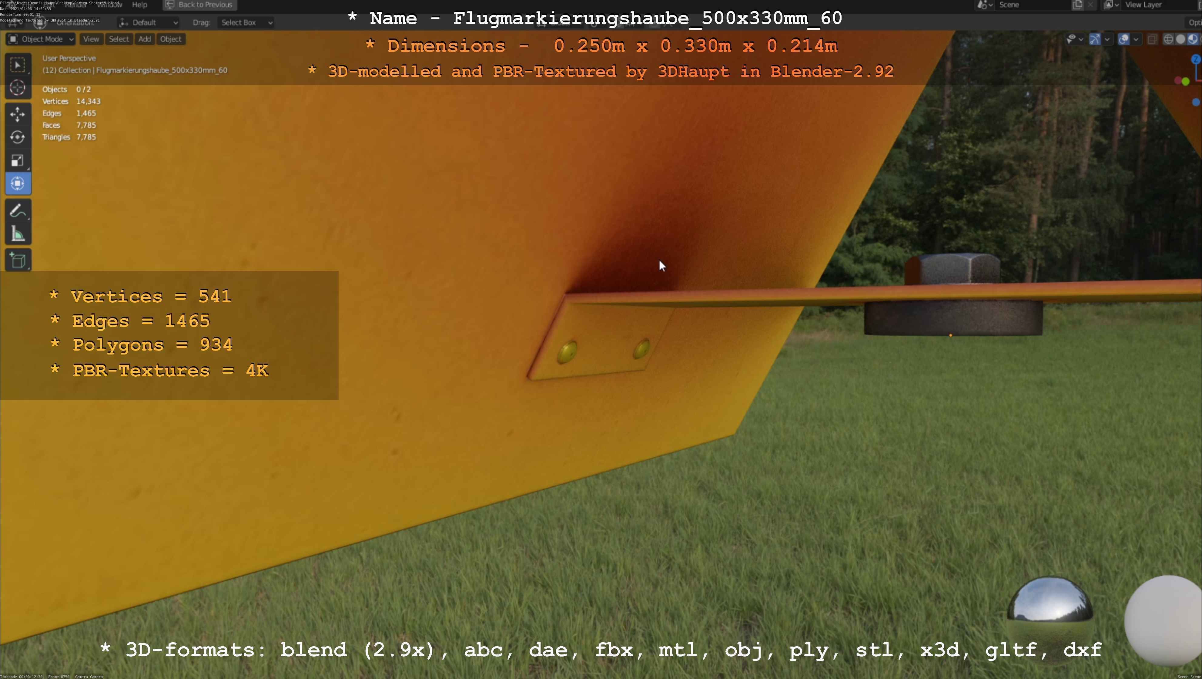 Flugmarkierungshaube 500x330mm 60 Low-poly 3D model_84