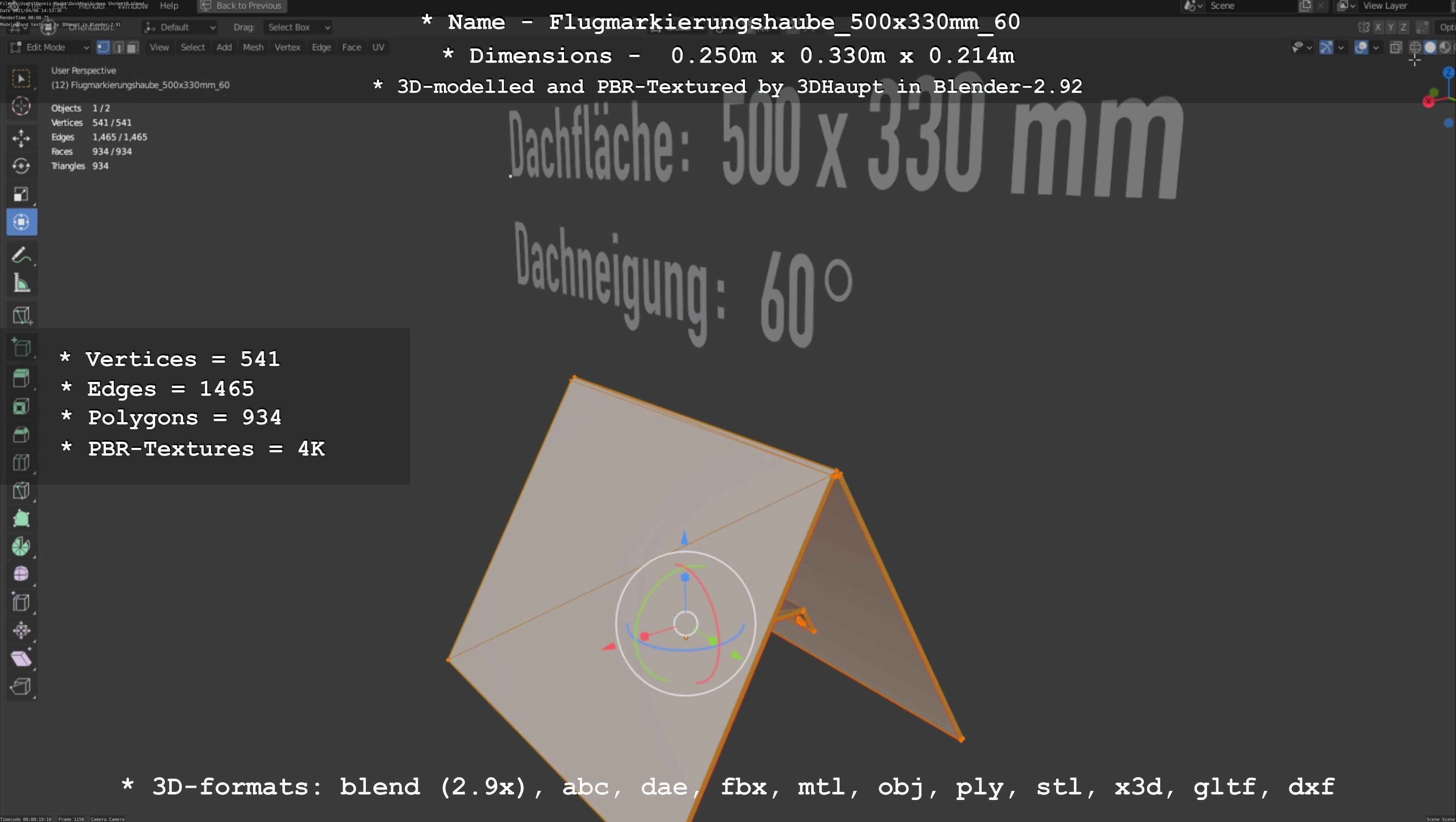 Flugmarkierungshaube 500x330mm 60 Low-poly 3D model_98