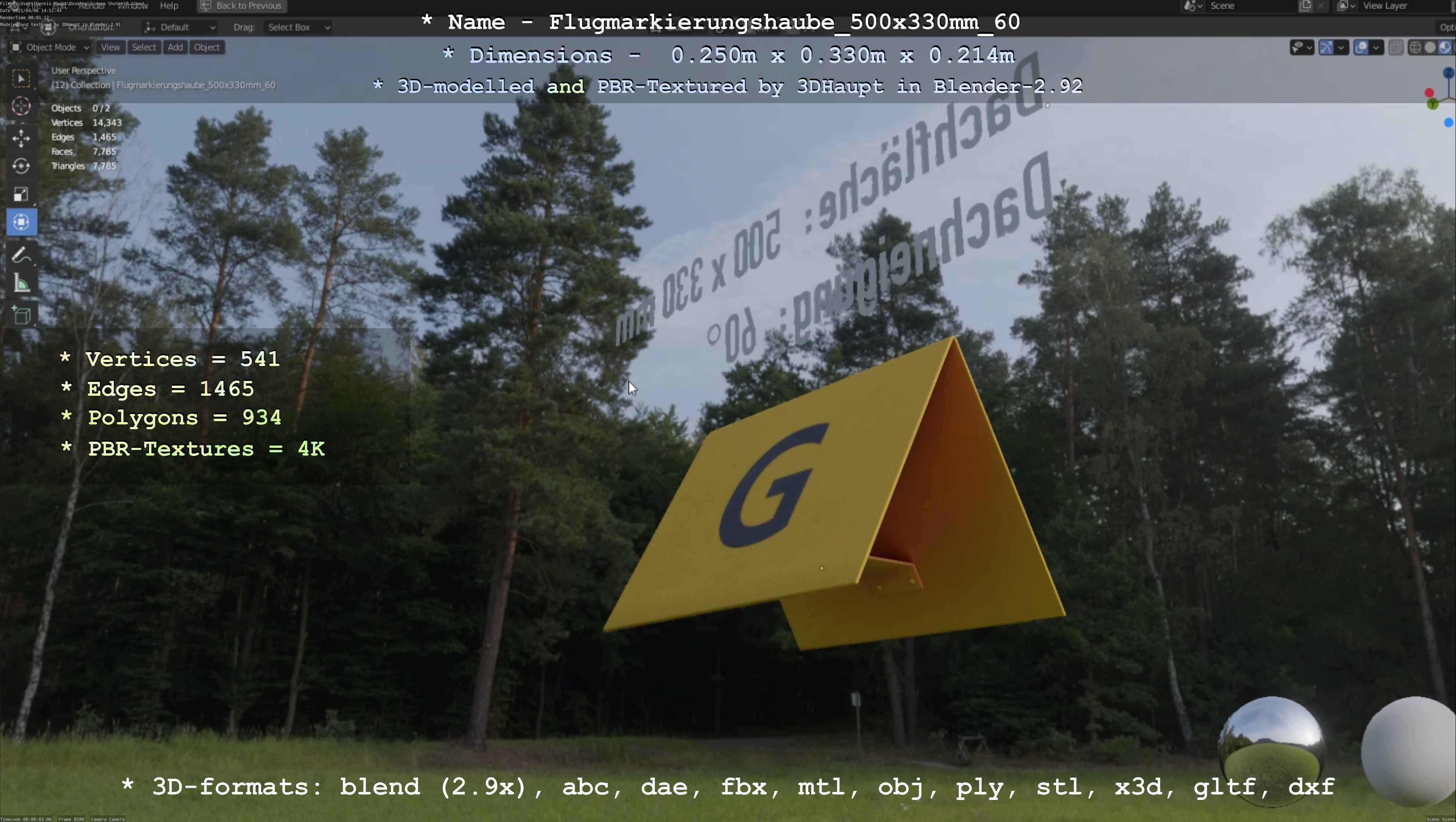 Flugmarkierungshaube 500x330mm 60 Low-poly 3D model_64