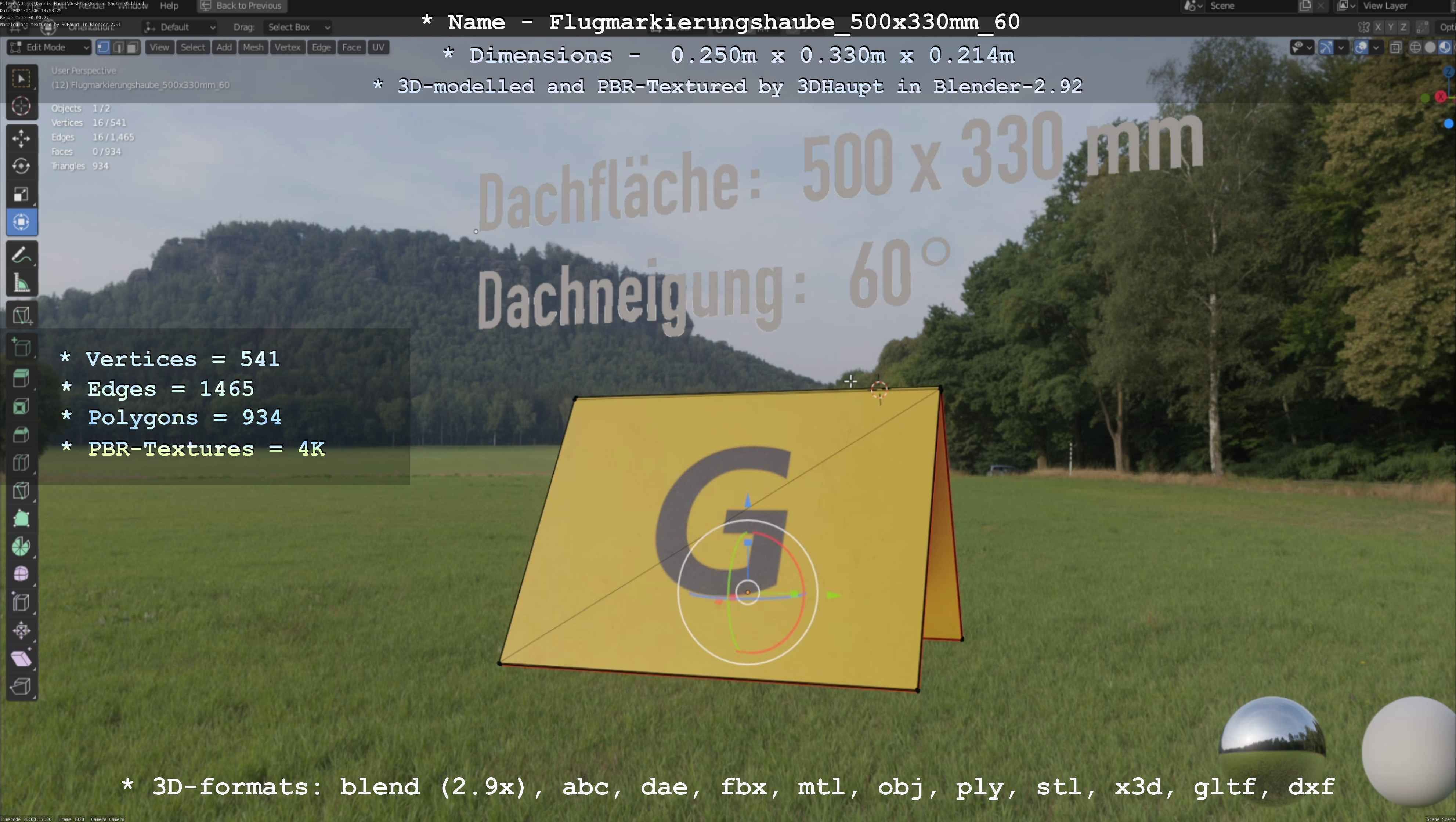 Flugmarkierungshaube 500x330mm 60 Low-poly 3D model_94
