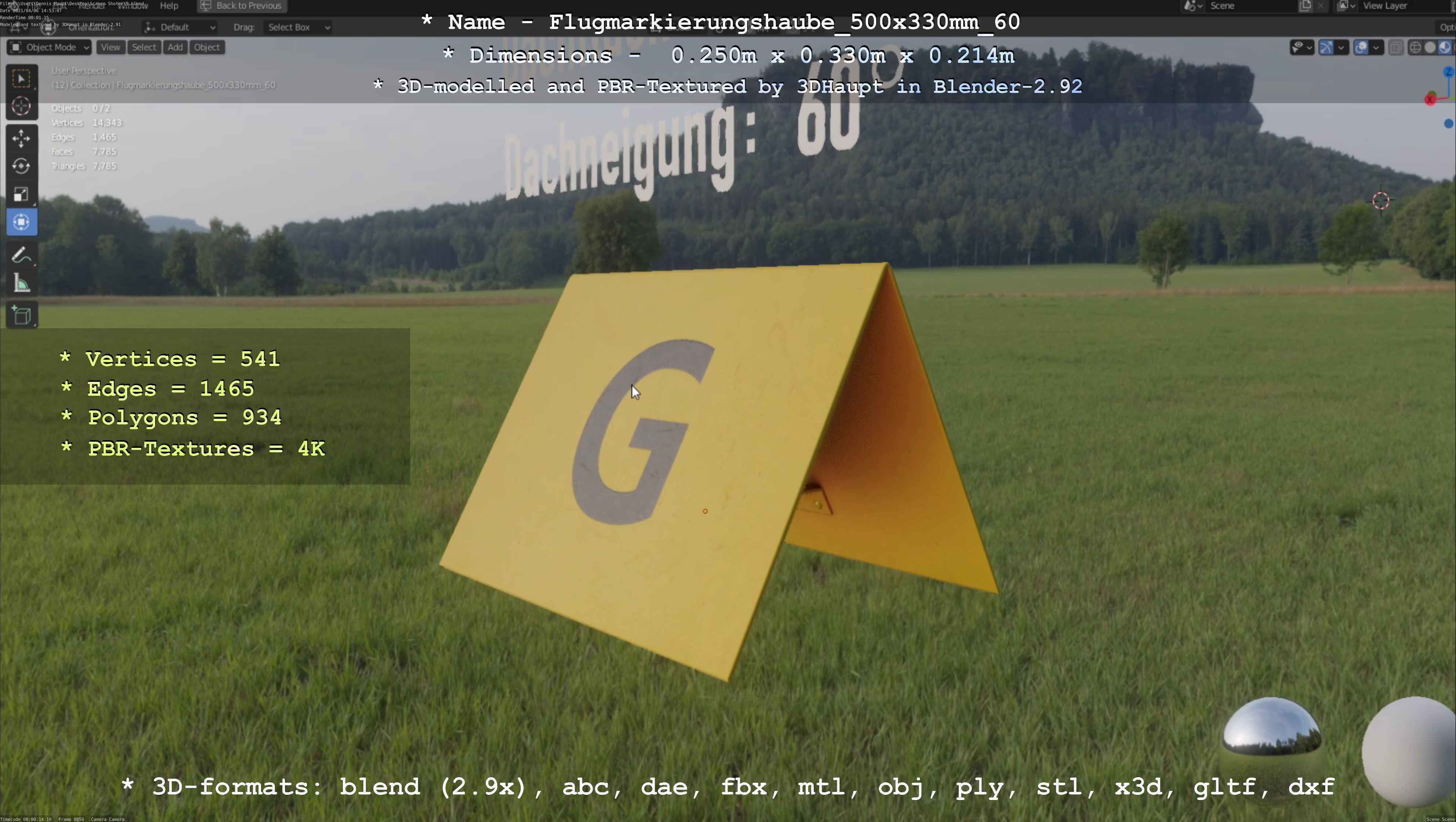 Flugmarkierungshaube 500x330mm 60 Low-poly 3D model_5