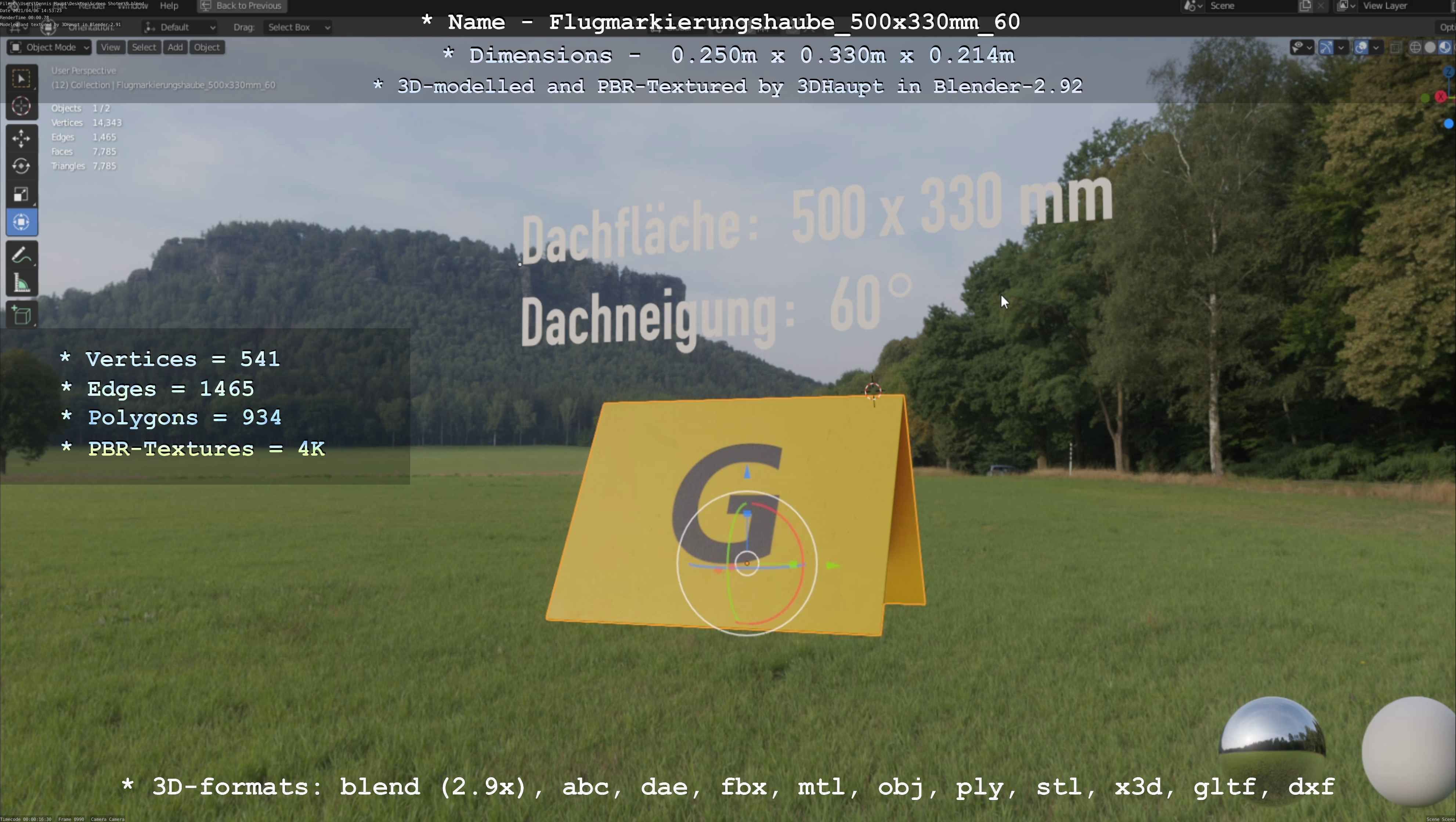 Flugmarkierungshaube 500x330mm 60 Low-poly 3D model_91
