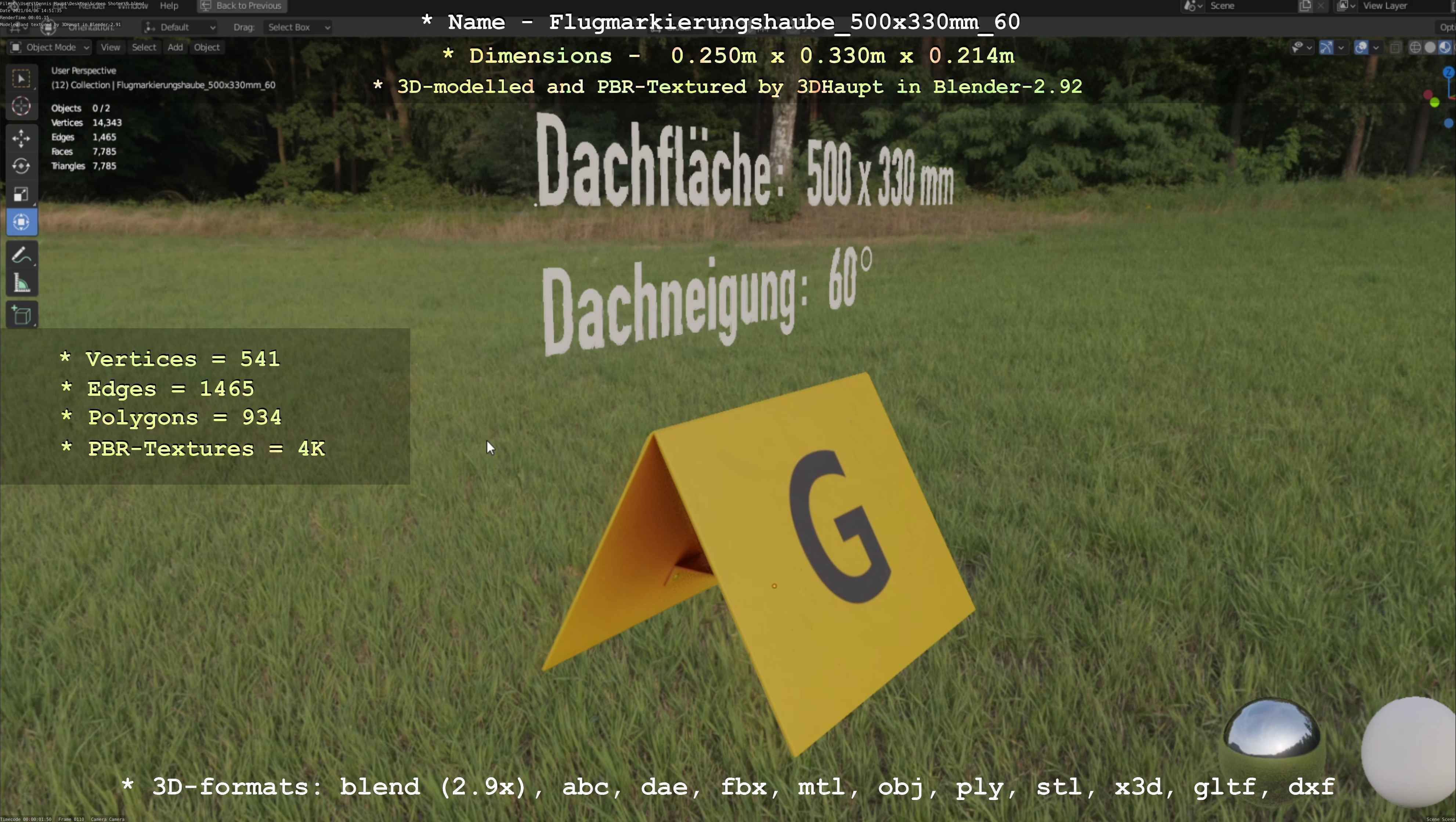 Flugmarkierungshaube 500x330mm 60 Low-poly 3D model_22