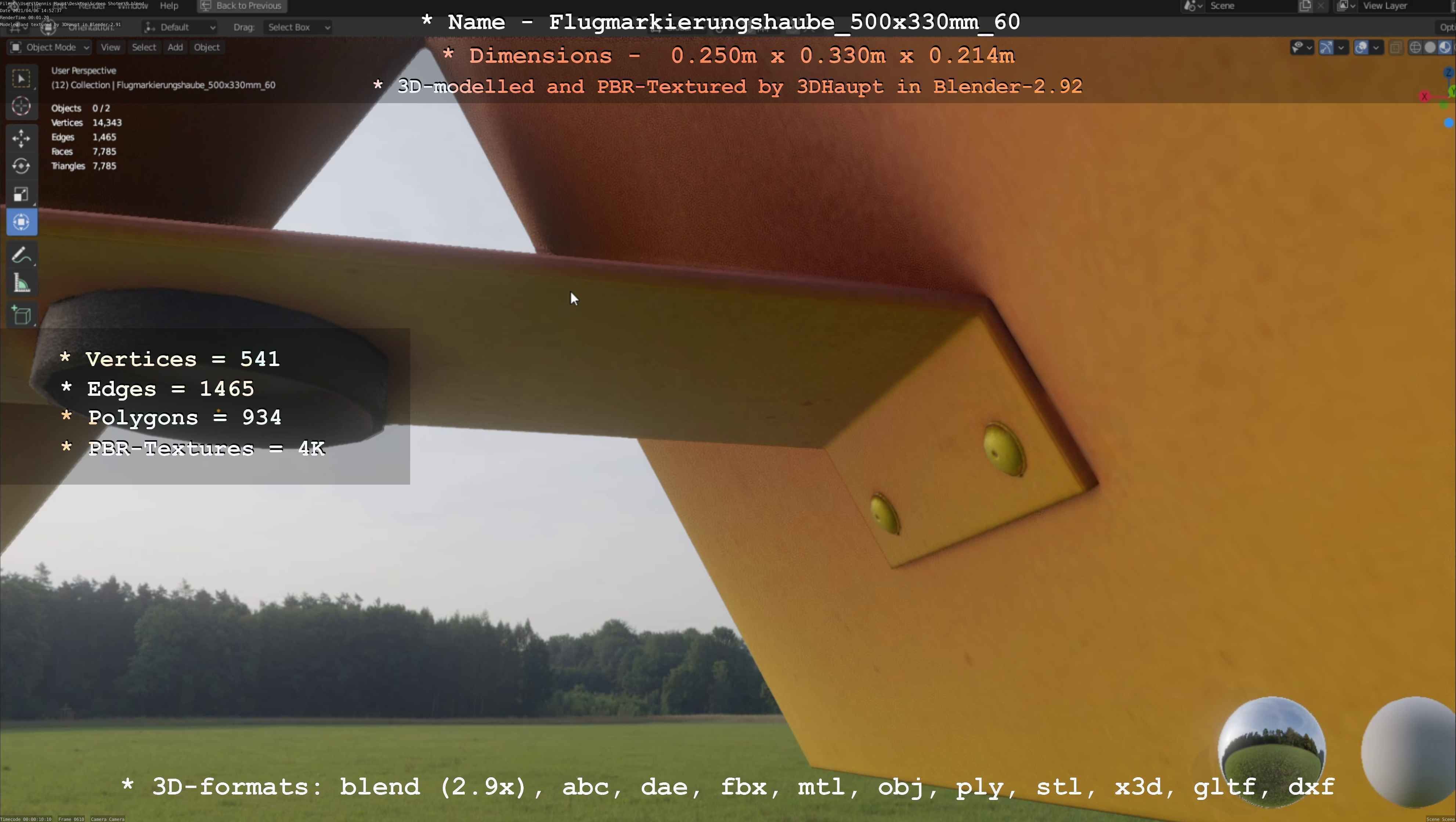Flugmarkierungshaube 500x330mm 60 Low-poly 3D model_29