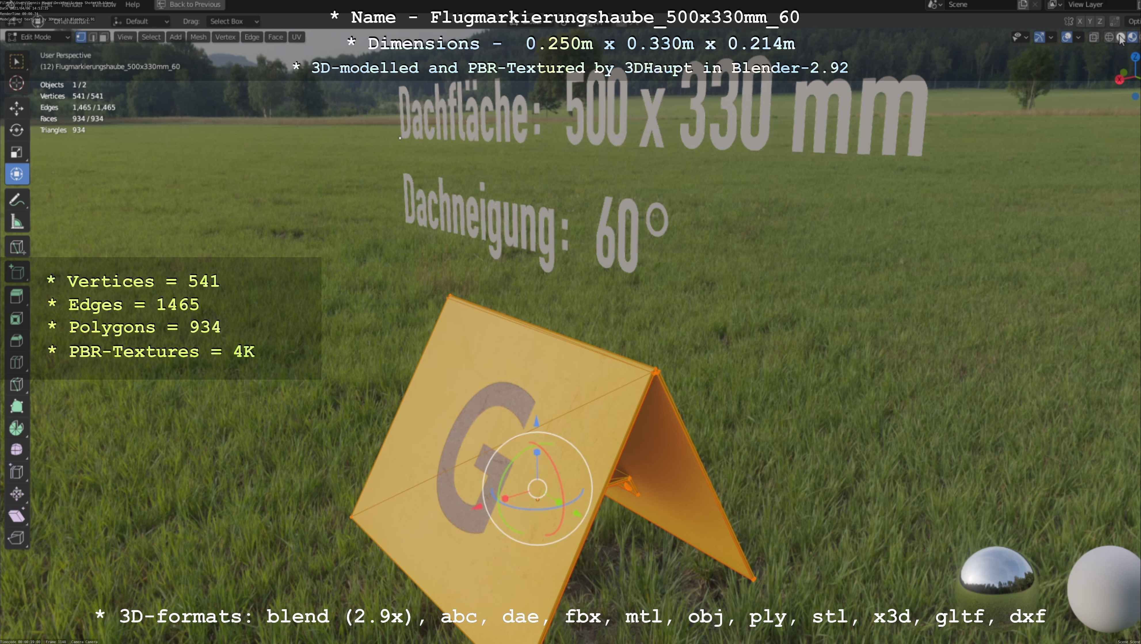 Flugmarkierungshaube 500x330mm 60 Low-poly 3D model_97