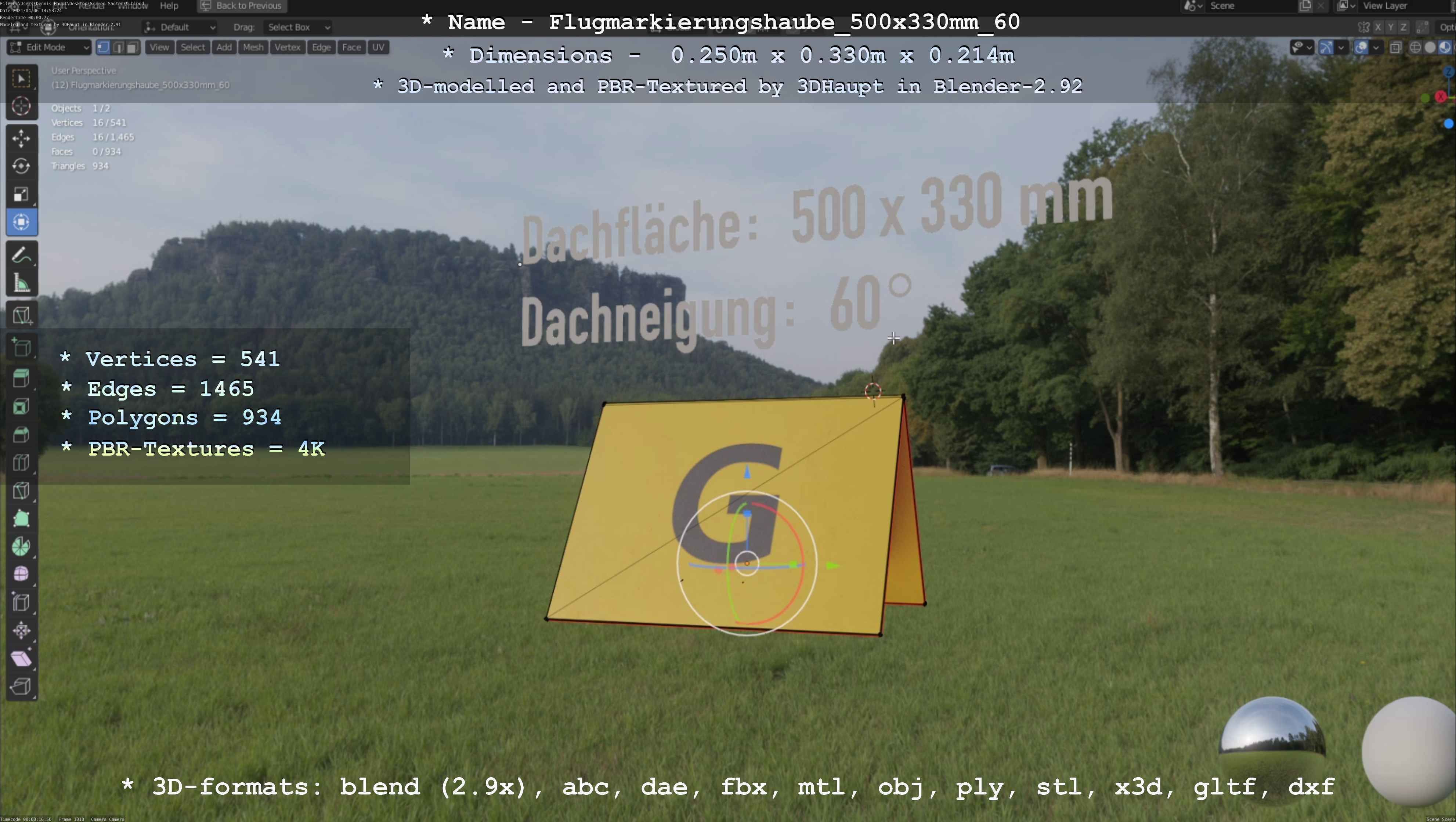 Flugmarkierungshaube 500x330mm 60 Low-poly 3D model_93