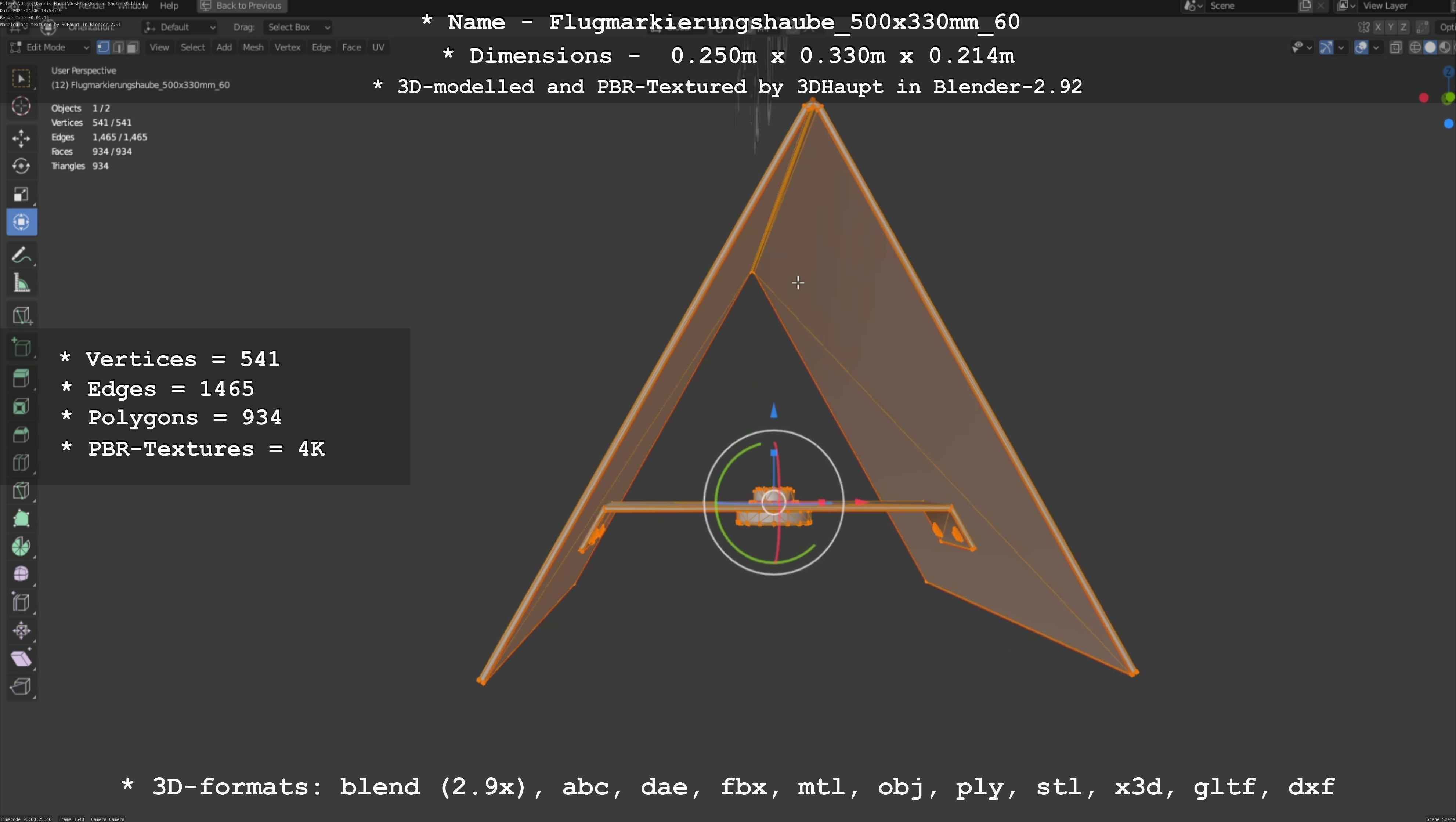 Flugmarkierungshaube 500x330mm 60 Low-poly 3D model_112