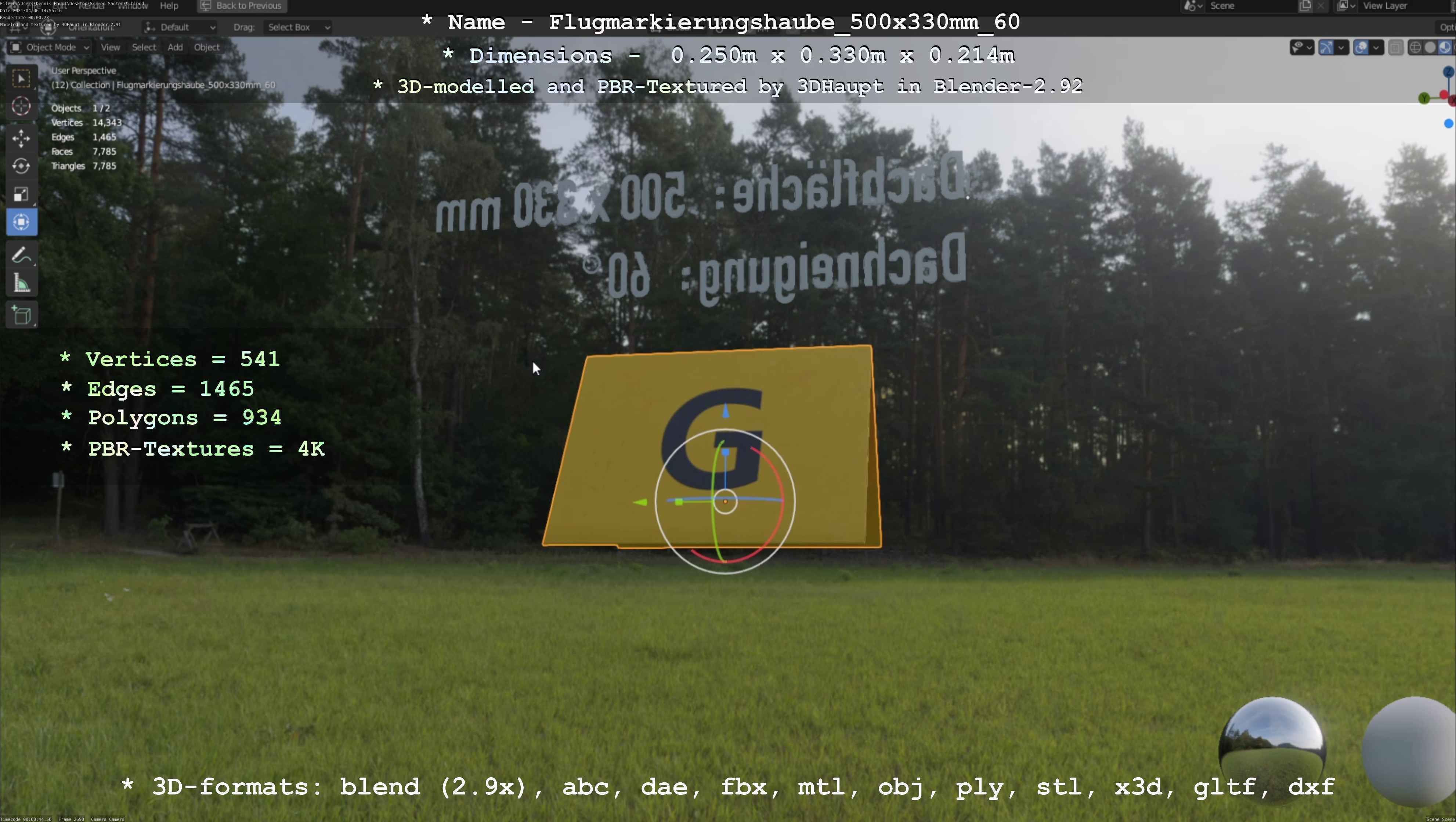 Flugmarkierungshaube 500x330mm 60 Low-poly 3D model_51