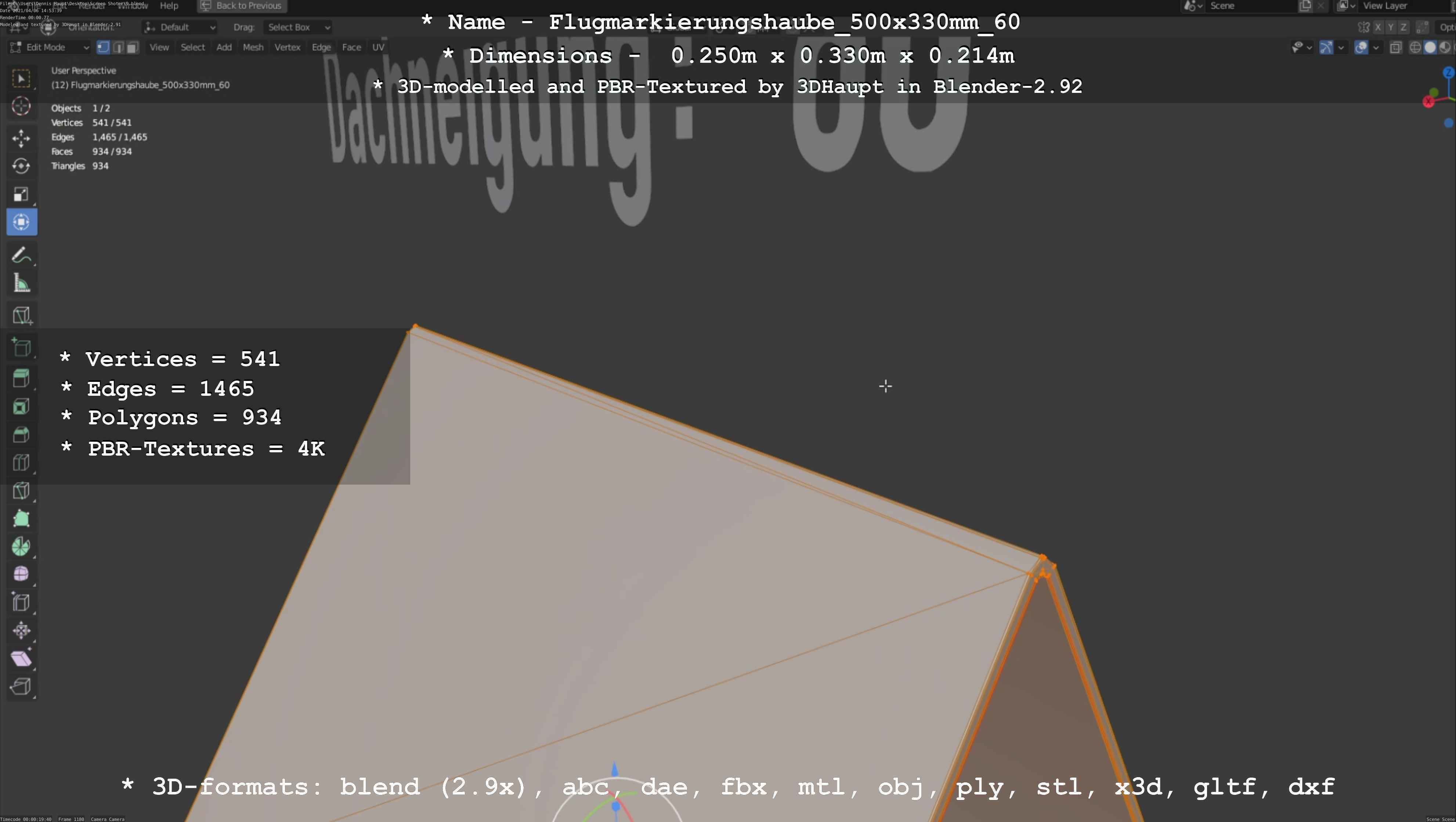 Flugmarkierungshaube 500x330mm 60 Low-poly 3D model_100