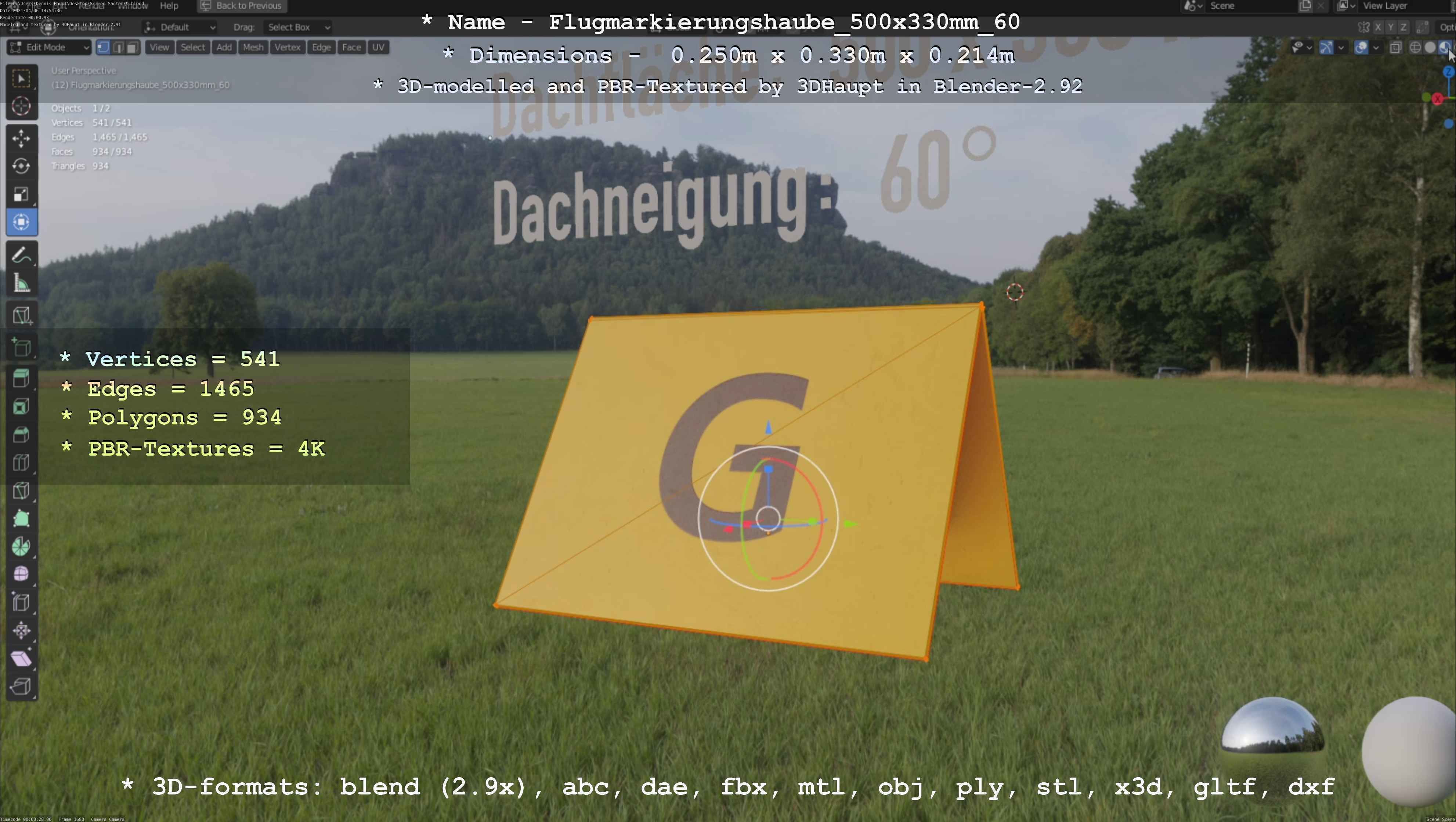 Flugmarkierungshaube 500x330mm 60 Low-poly 3D model_14