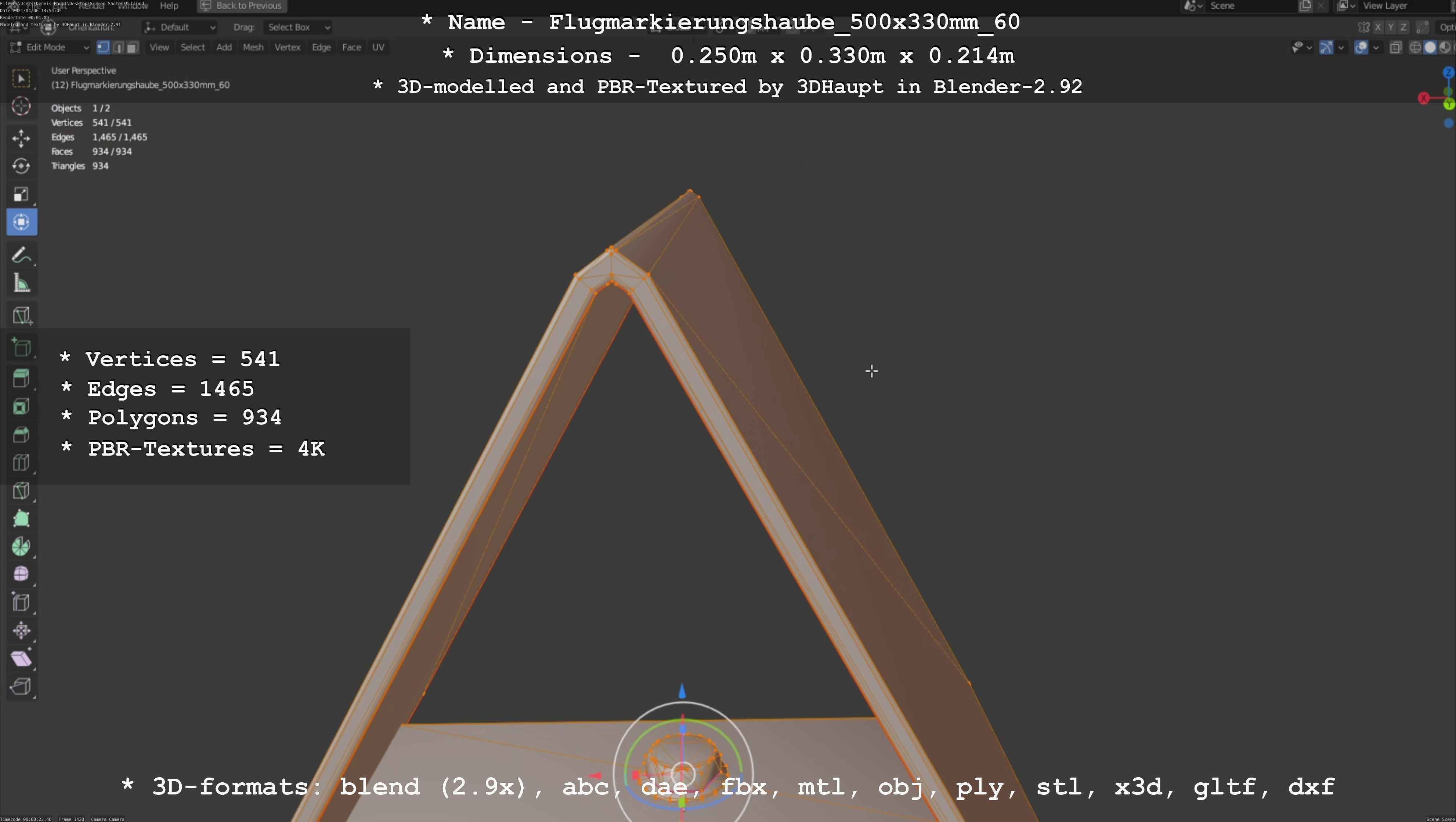 Flugmarkierungshaube 500x330mm 60 Low-poly 3D model_106