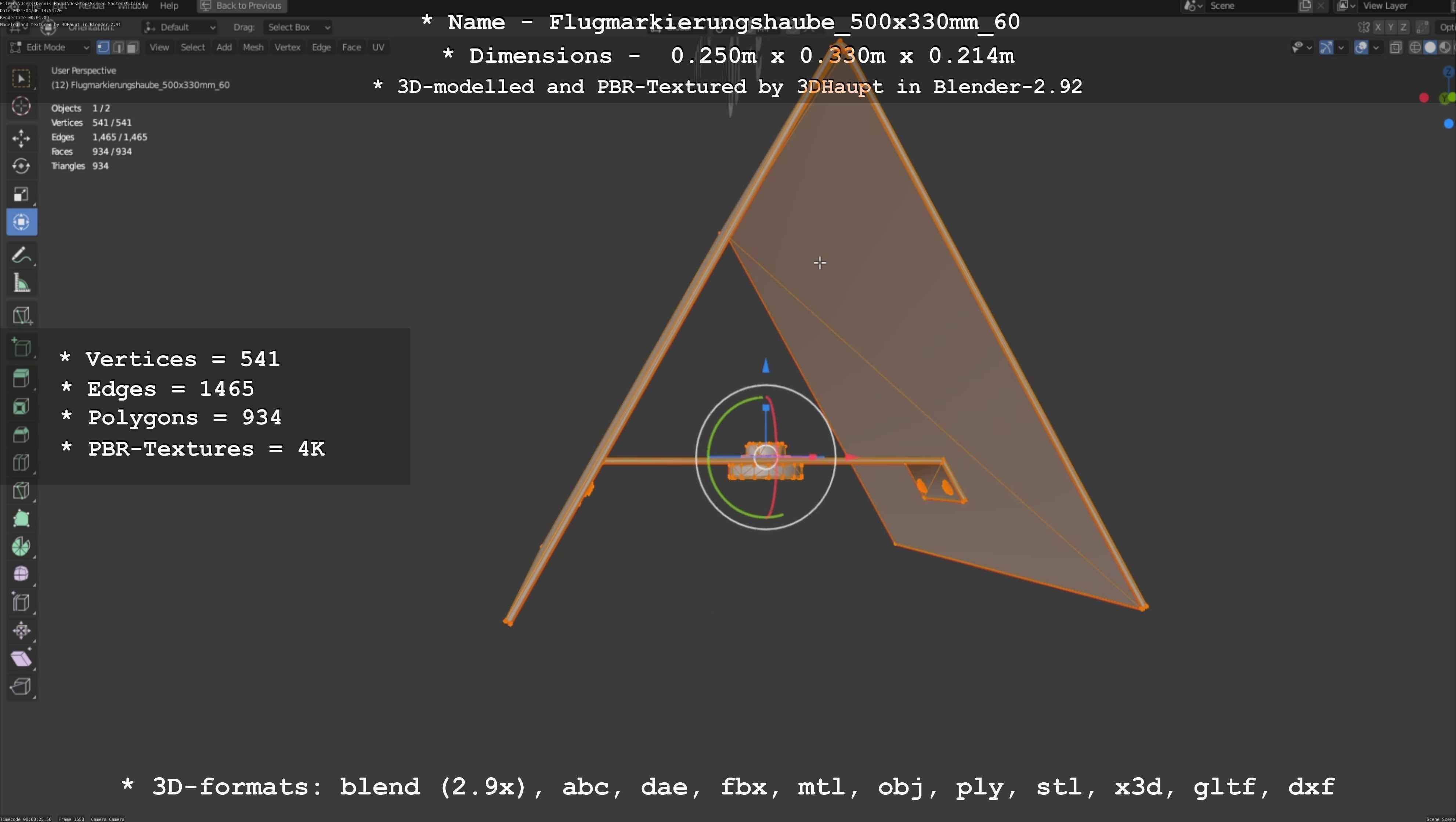 Flugmarkierungshaube 500x330mm 60 Low-poly 3D model_113