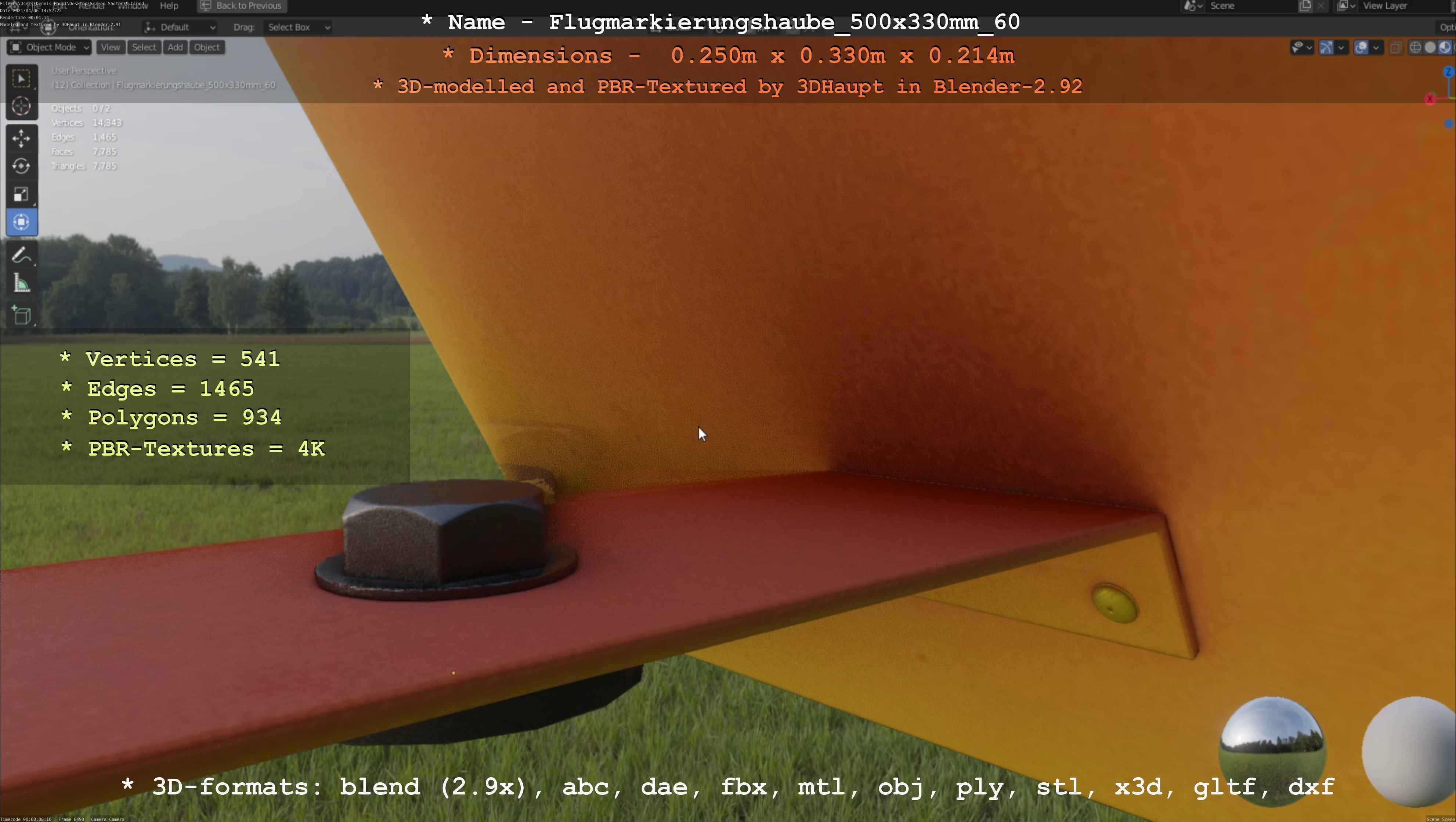 Flugmarkierungshaube 500x330mm 60 Low-poly 3D model_27