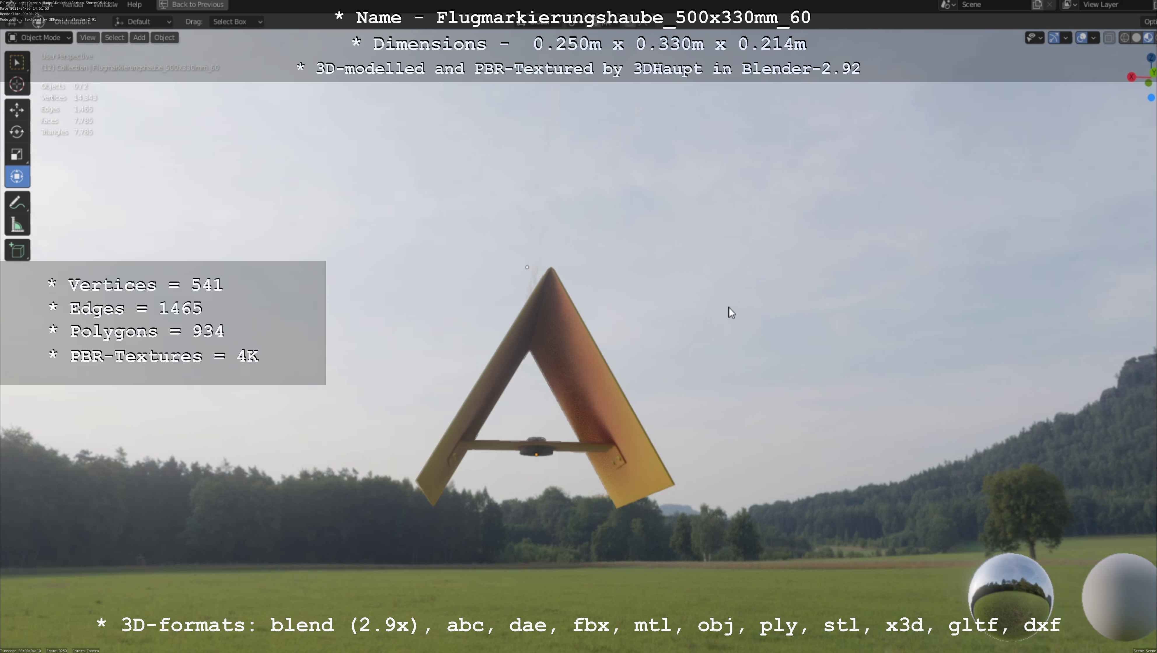 Flugmarkierungshaube 500x330mm 60 Low-poly 3D model_24