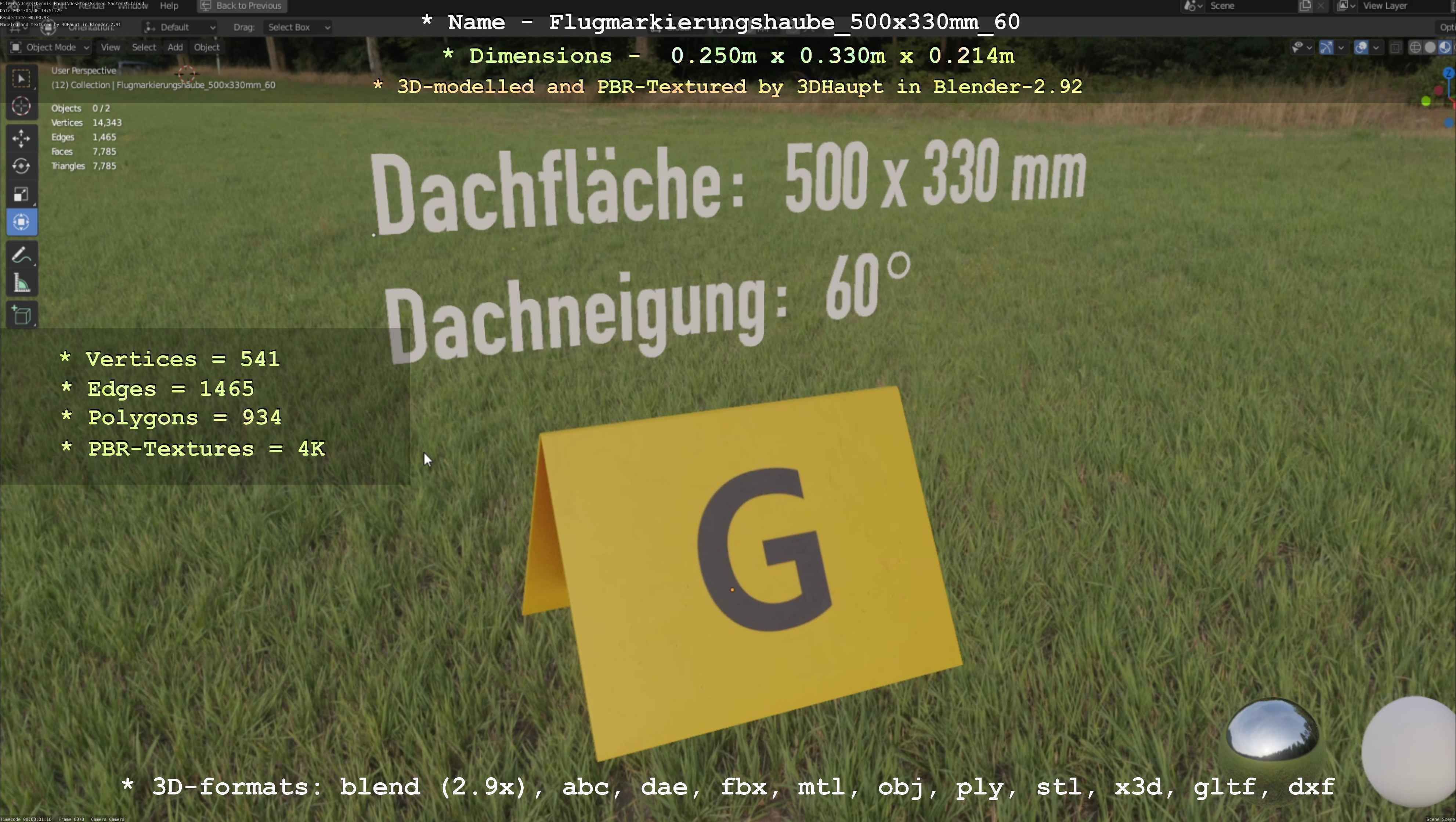 Flugmarkierungshaube 500x330mm 60 Low-poly 3D model_21