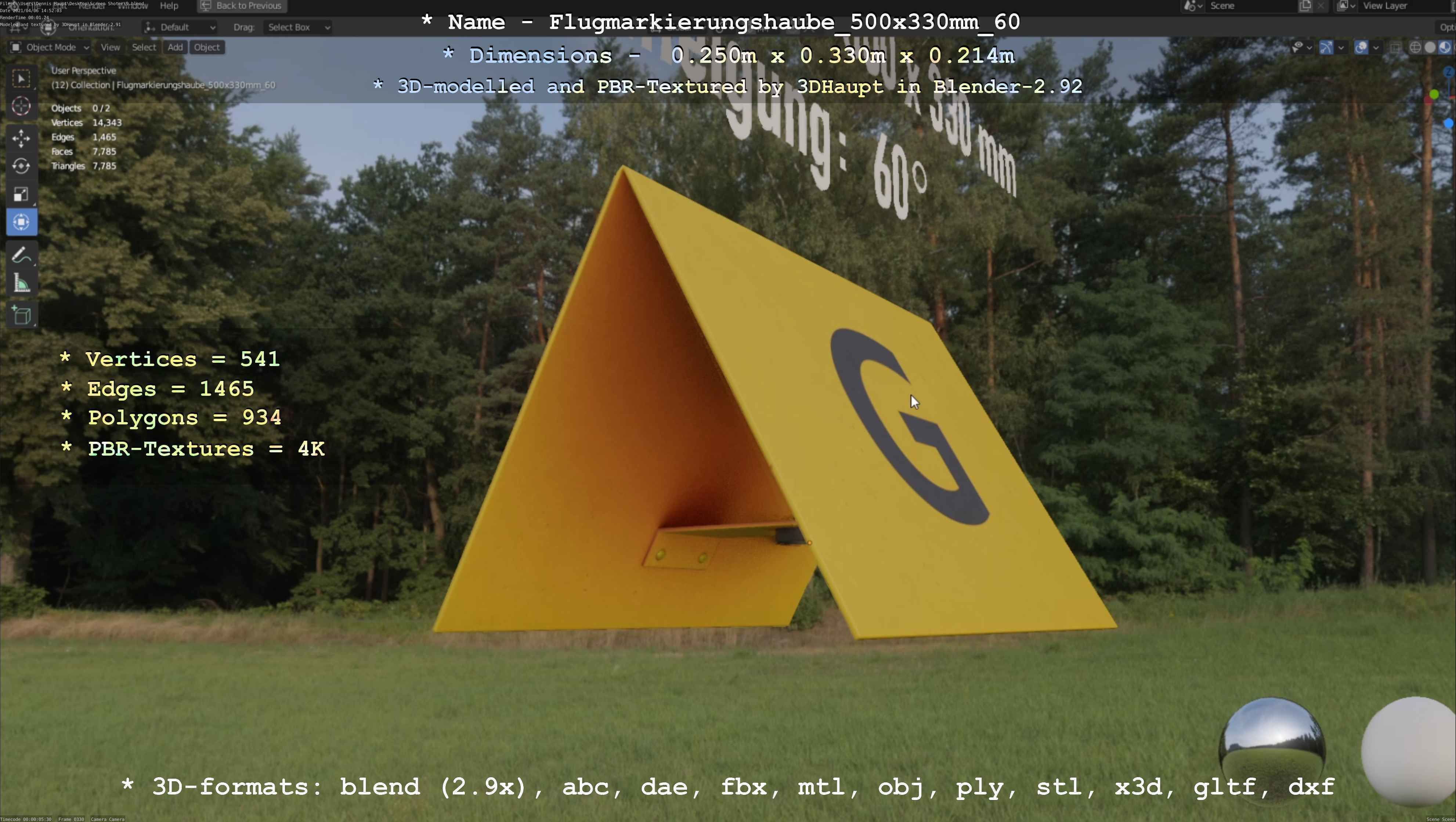 Flugmarkierungshaube 500x330mm 60 Low-poly 3D model_68