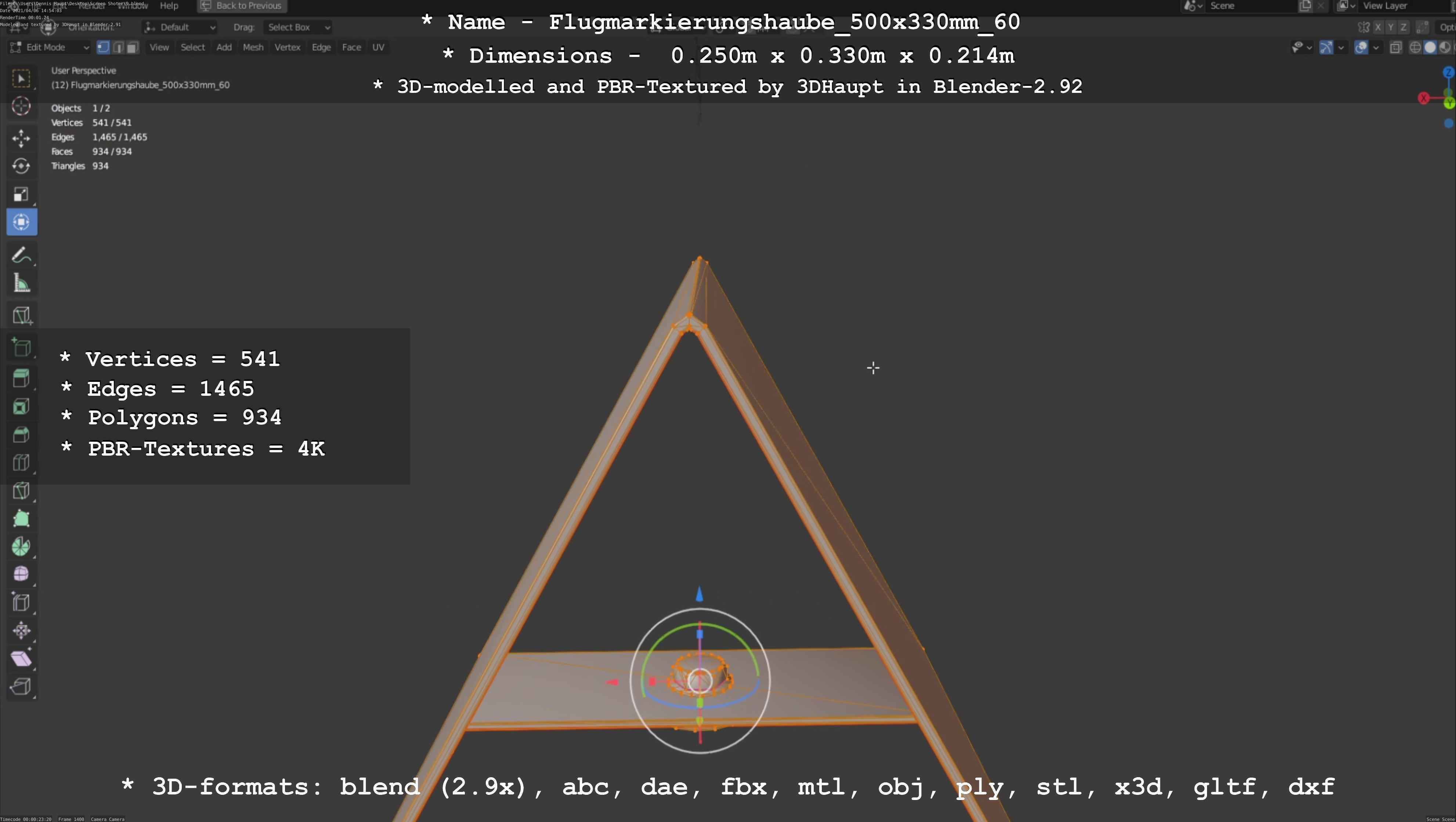 Flugmarkierungshaube 500x330mm 60 Low-poly 3D model_11