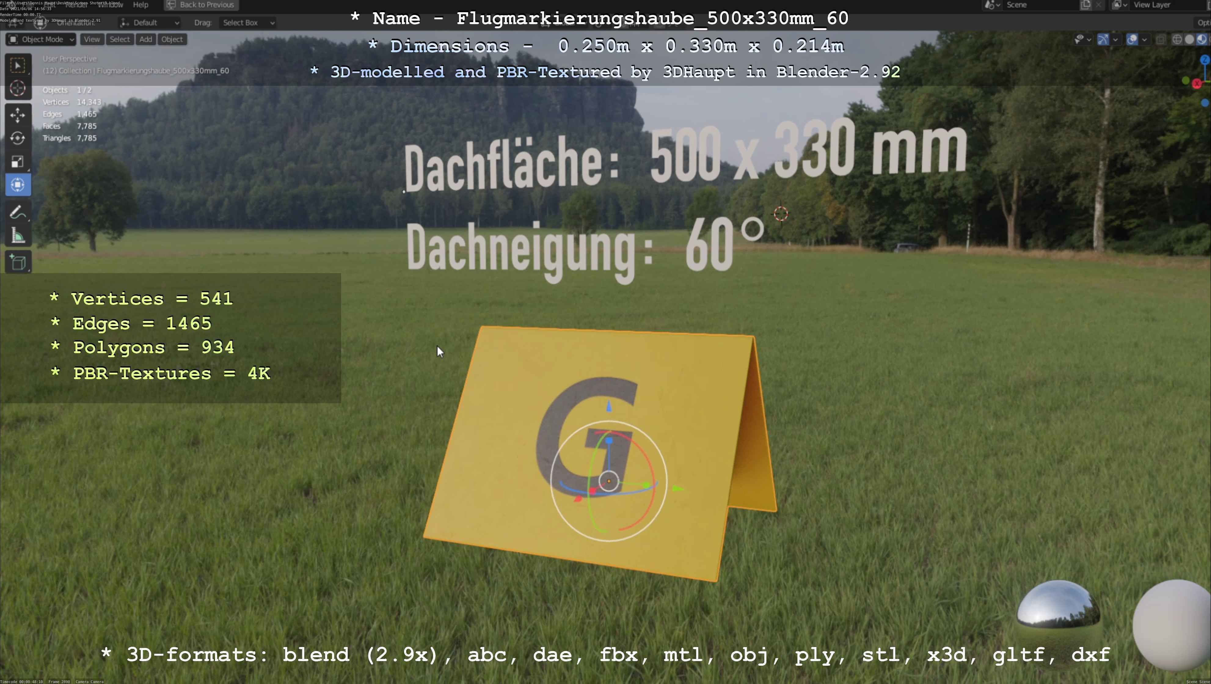 Flugmarkierungshaube 500x330mm 60 Low-poly 3D model_19