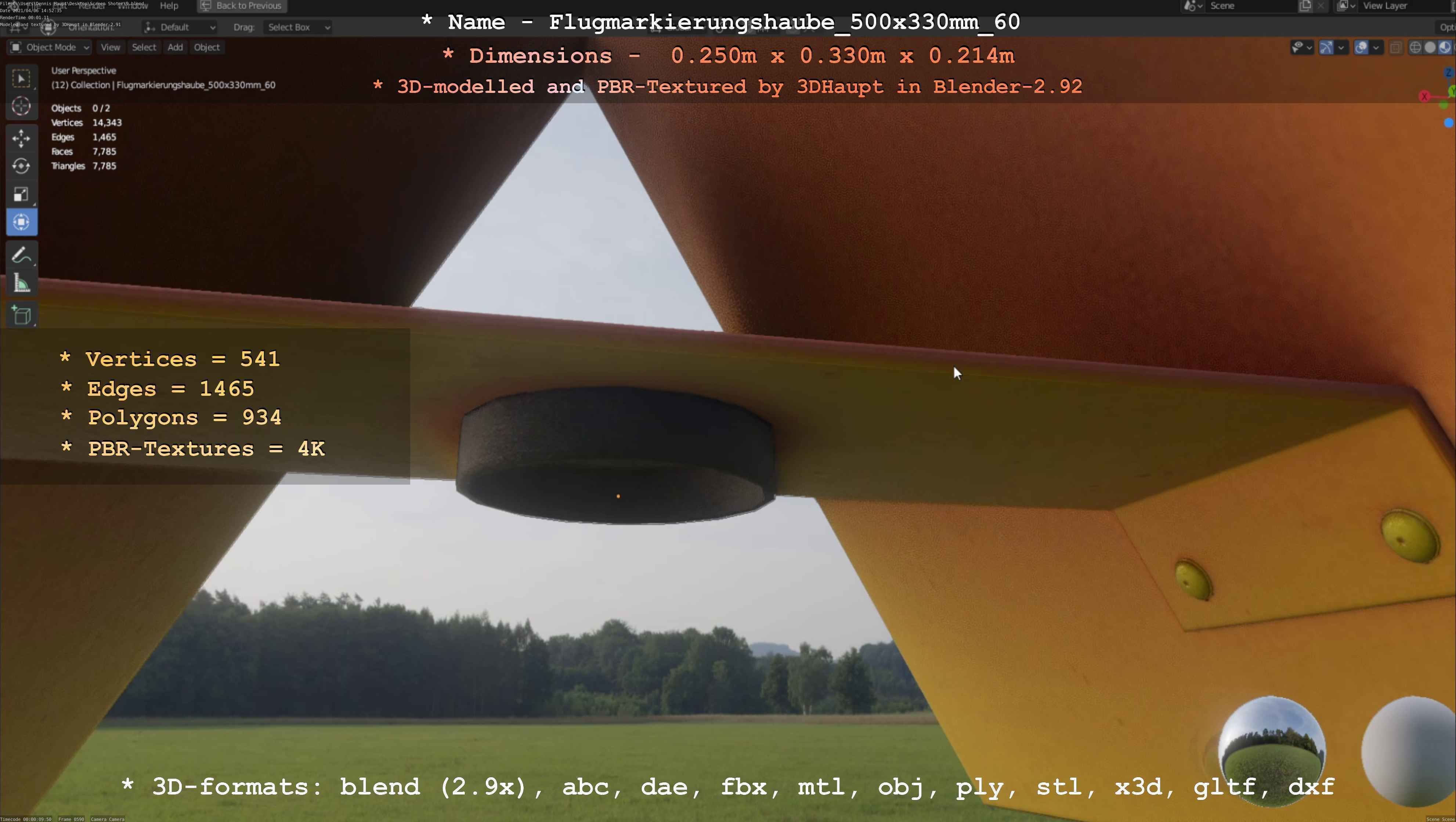 Flugmarkierungshaube 500x330mm 60 Low-poly 3D model_76