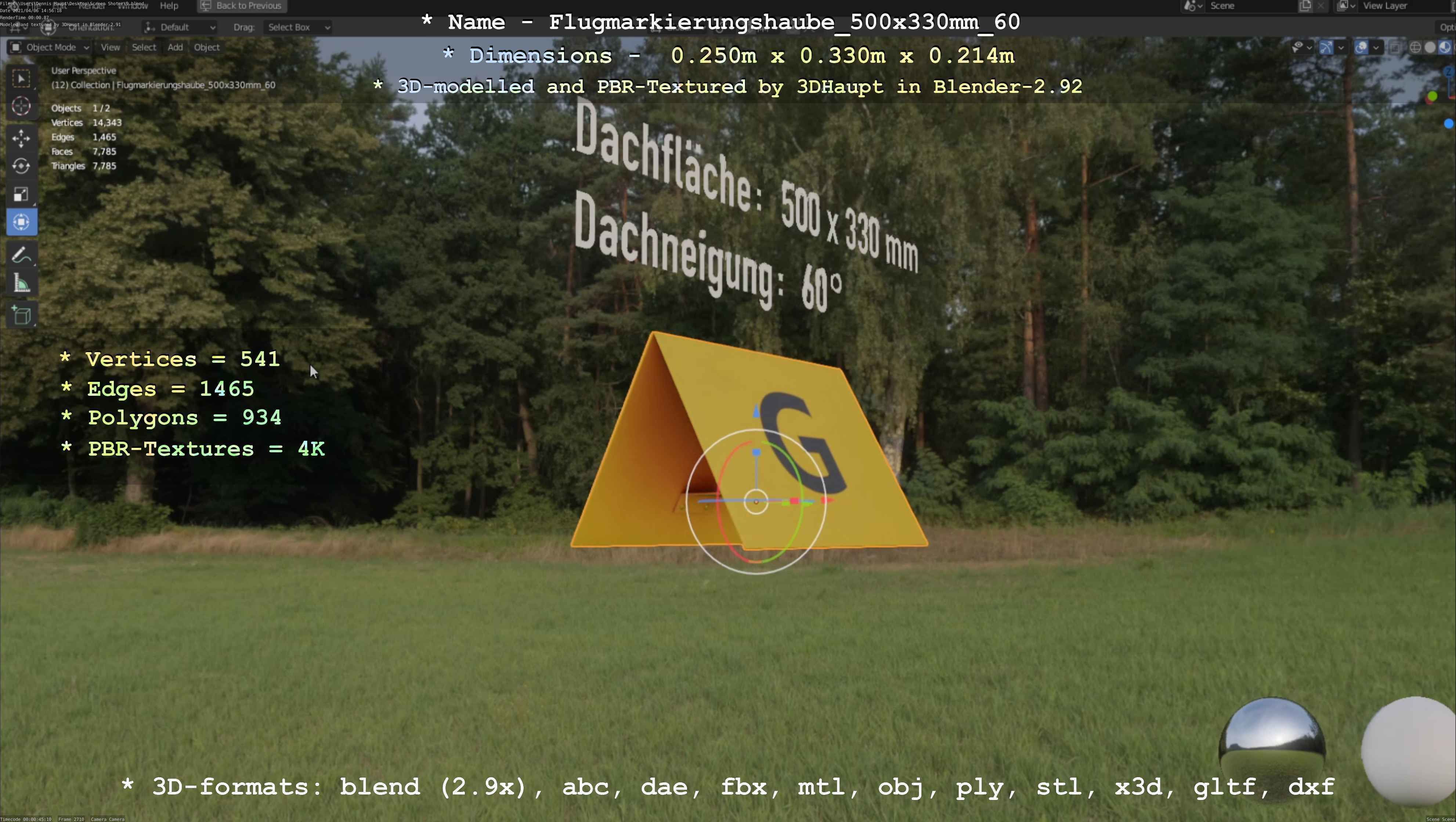 Flugmarkierungshaube 500x330mm 60 Low-poly 3D model_54